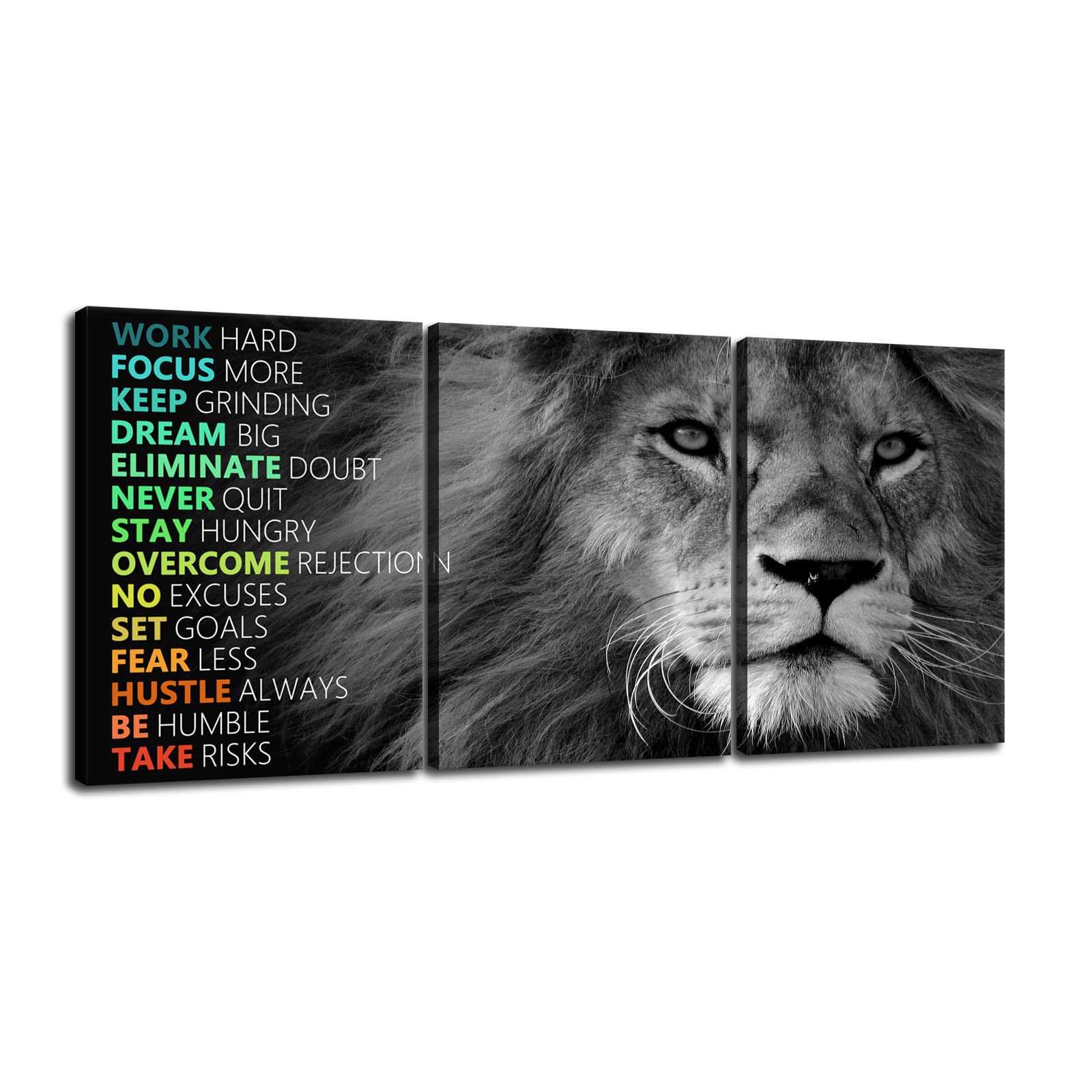 Inspirational Lion Wall Art 3 Pieces Poster Motivational Canvas Positive Wall Art Quotes Success Canvas Artwork Picture Print Framed for Home Office