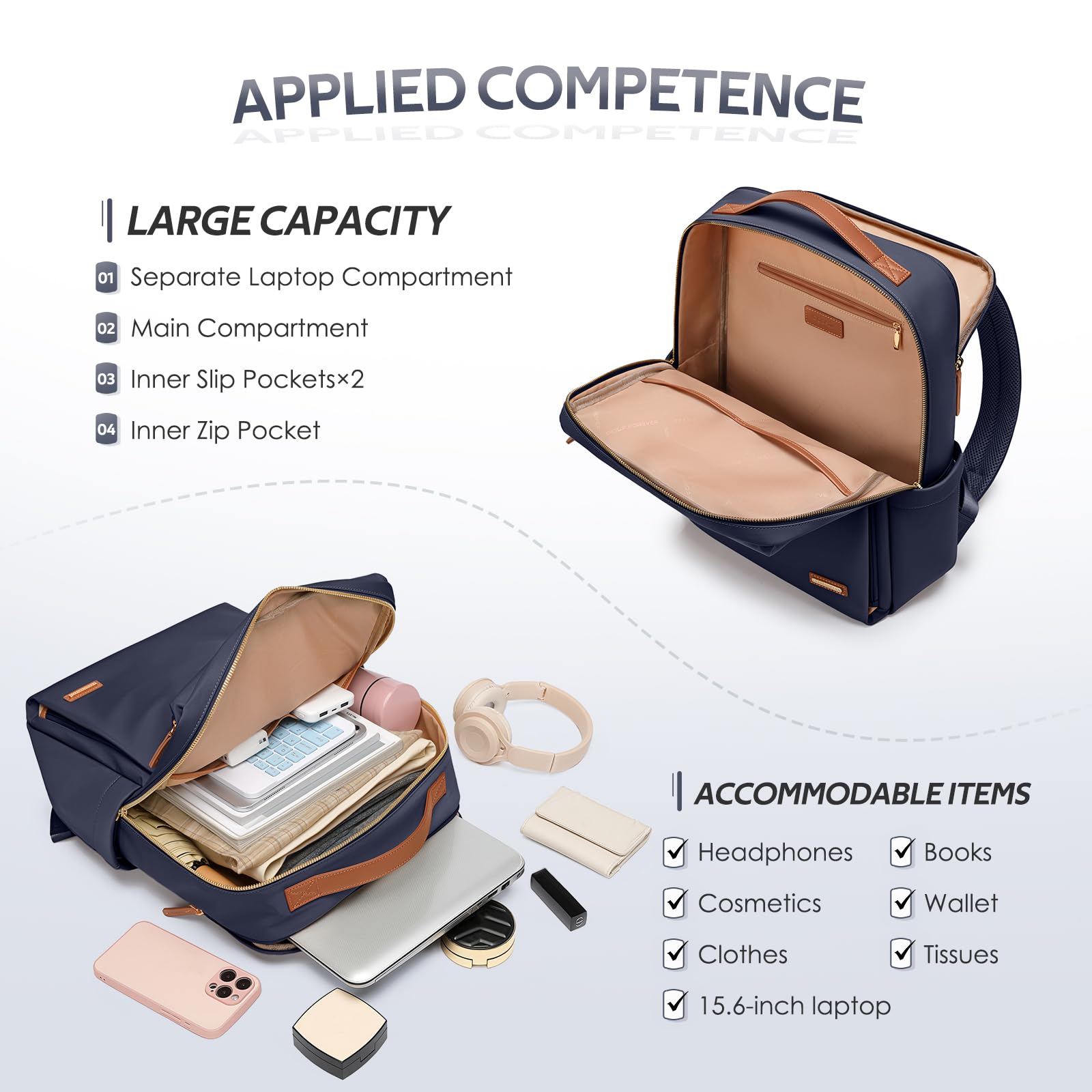 GOLF SUPAGS Sac à Dos pour Ordinateur Portable Pour Femme de Approuvé Par Les Compagnies Aériennes Sac à Dos Décontracté Multifonctionnel de 15,6 Pouces pour Voyage, Travail, École