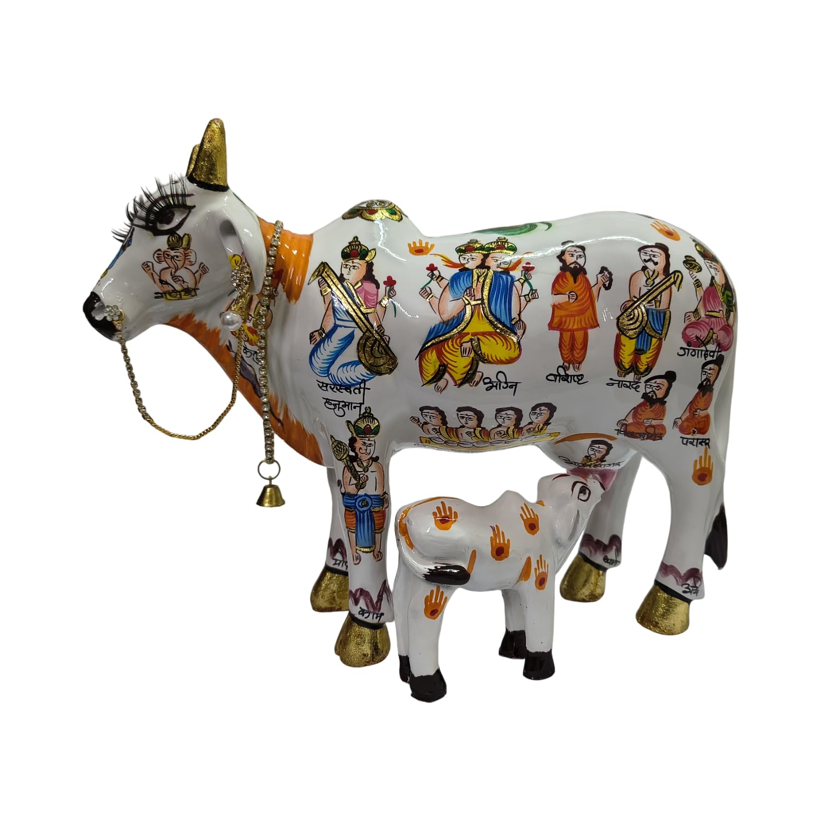 10 Inch White Kamdhenu Cow Statue with Calf | Marble Finish Vastu Idol for Home Decor | Big Size Gomatha GAI Murti for Garden, Pooja Room, Gift Showpiece Figurine