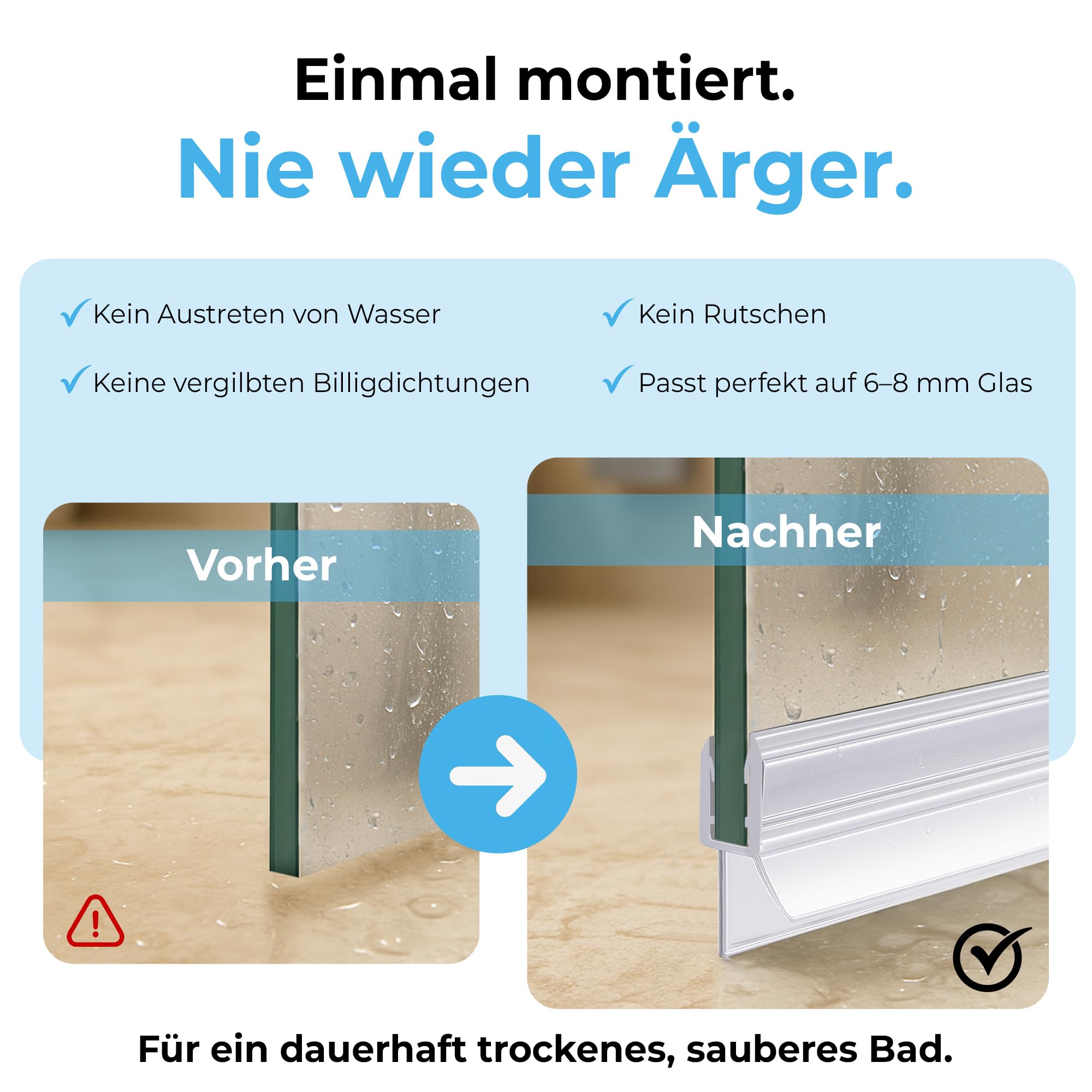 Duschdichtung 6mm 8mm · Langlebige Duschdichtungen für Duschtüren · Universal Dichtung Dusche Glastür · Duschlippe für Duschkabinen Dichtungen · Duschtürdichtung unten (4x 100cm)