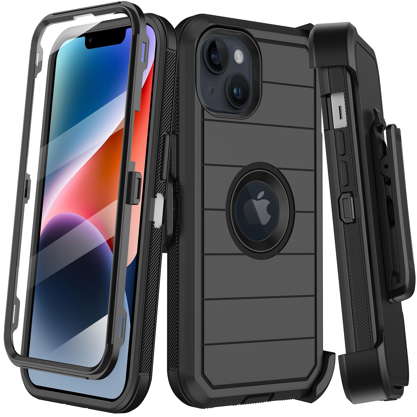 KECAI for iPhone 14 Plus Case with Belt Clip Holster,Built-in Screen Protector,Heavy Duty Shockproof Drop Protection Military Grade Rugged Phone Cover with Kickstand for Apple 14 Plus 6.7