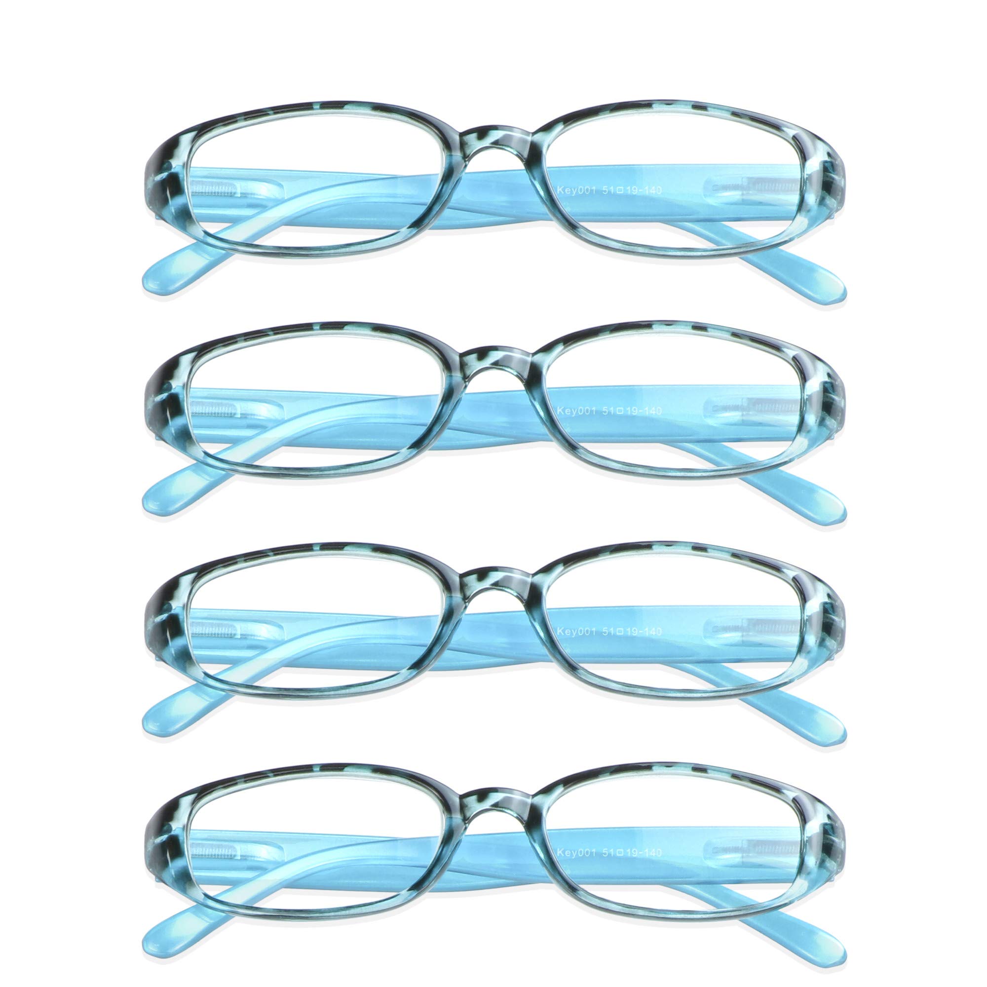 VisionGlobal 4 Pairs Reading Glasses with Spring Hinge, Blue Light Blocking Glasses for Women/Men (Blue,+2.00 Magnification)4 Count (Pack of 1)