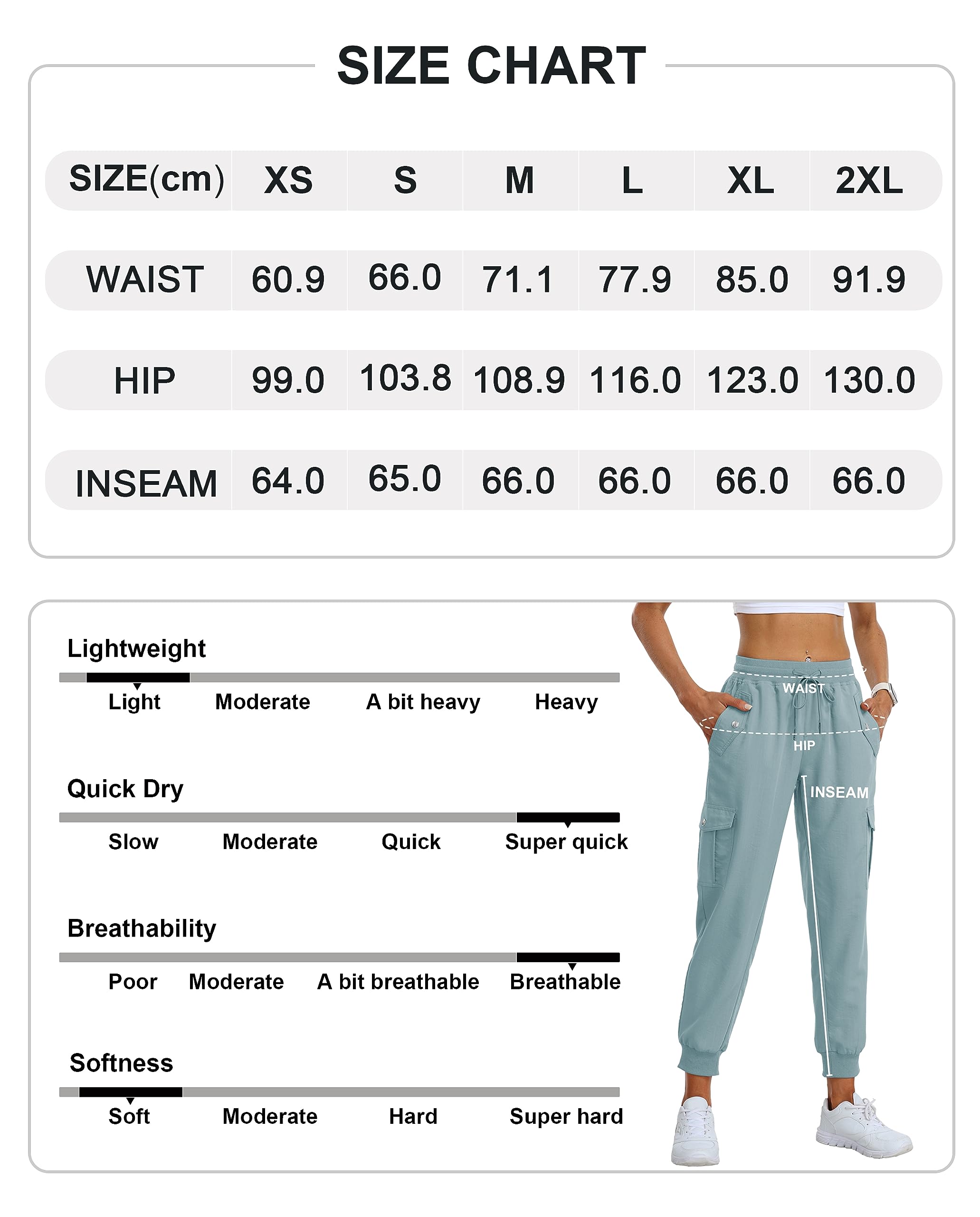 Pantalon Cargo Femme Pantalon de Randonnée Léger Séchage Rapide Moto Travail Taille Elastique Imperméable Pants avec Poches