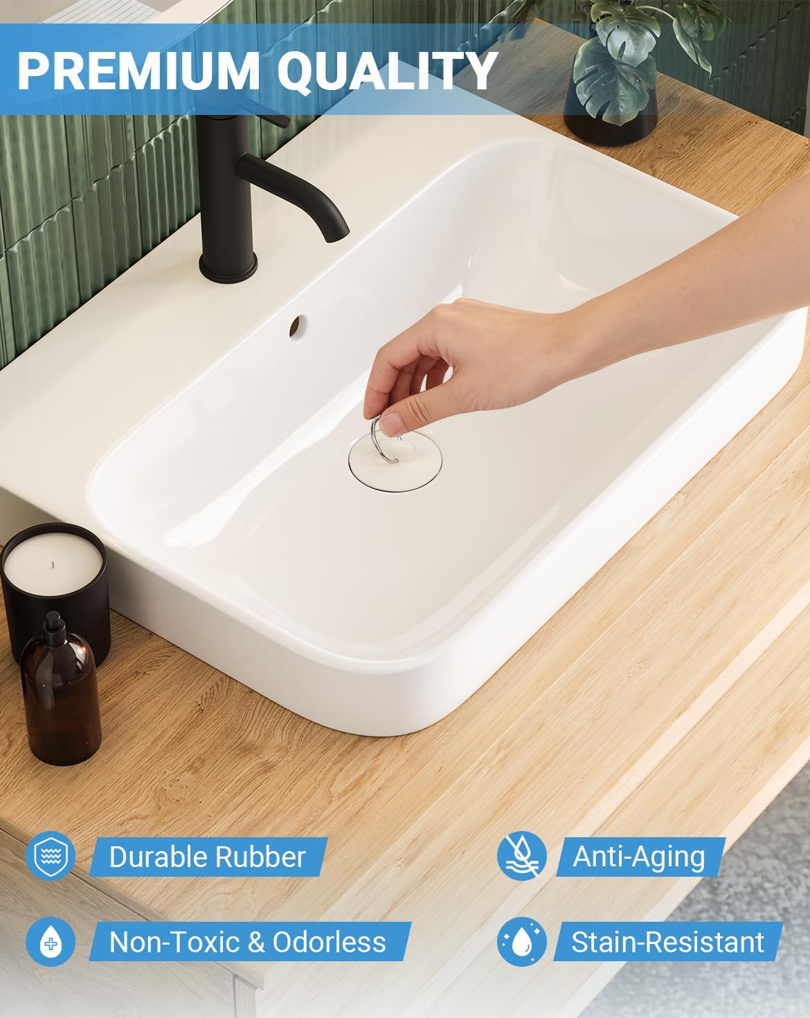 3 Pack Rubber Drain Stopper for 1-1/2 Inch Sink & Bathtub, Bathroom & Kitchen Sink Plug with Hanging Ring, Durable Bathtub Drain Stopper for Bath, Shower, and Laundry, White