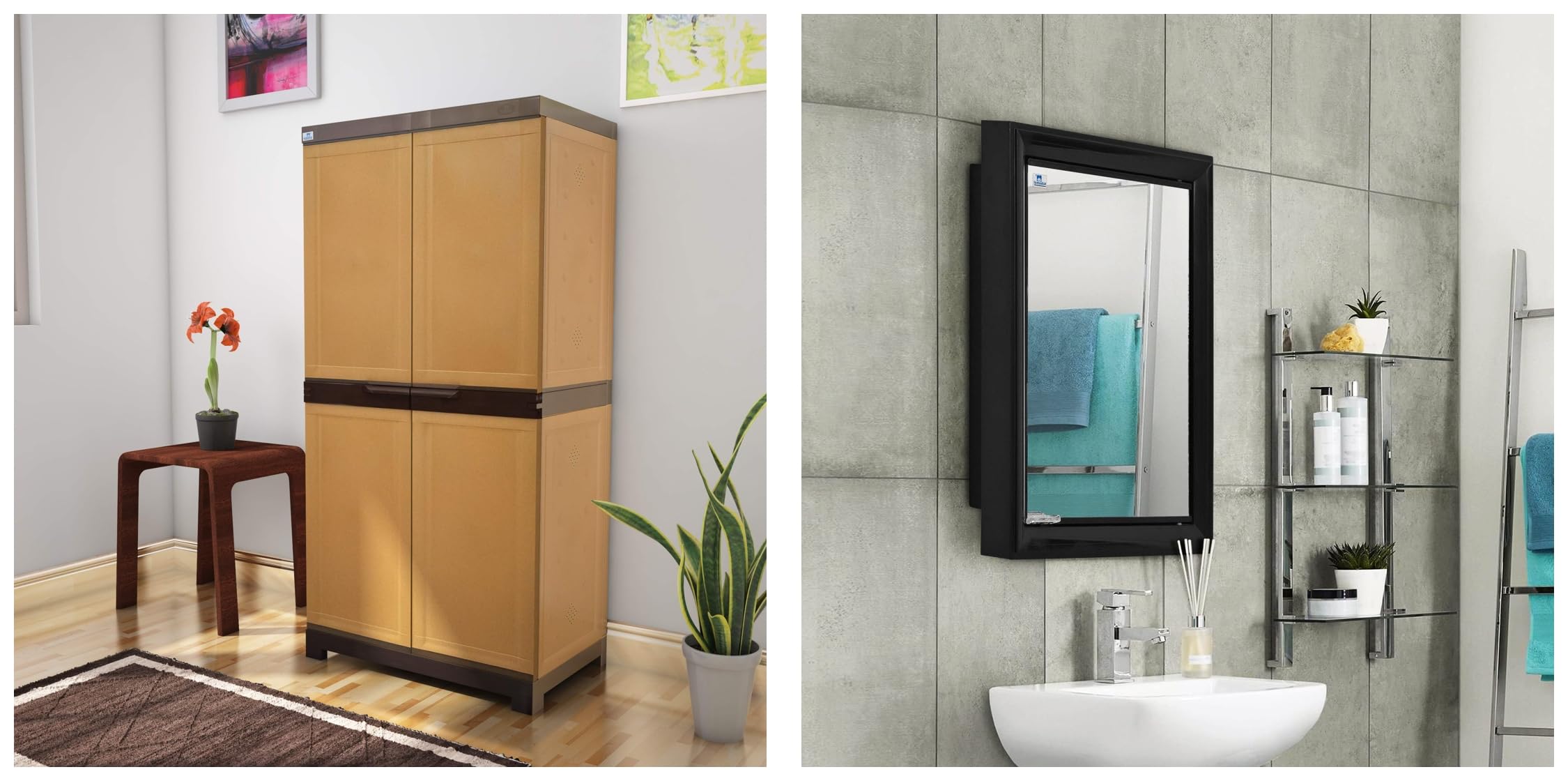 Nilkamal Freedom Mini 18 (FMSC18) Plastic Cabinet for Shoe Storage (Sandy Brown) Gem Rich Look Bathroom Plastic Corner Cabinet with Mirror|Bathroom Mirrors |1 Door |Storage (Black)-image-17