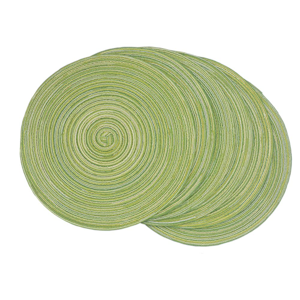 SCF2017 Set of 6 Round Woven Cotton Yarn Placemats 36cm Table Mats(Green)