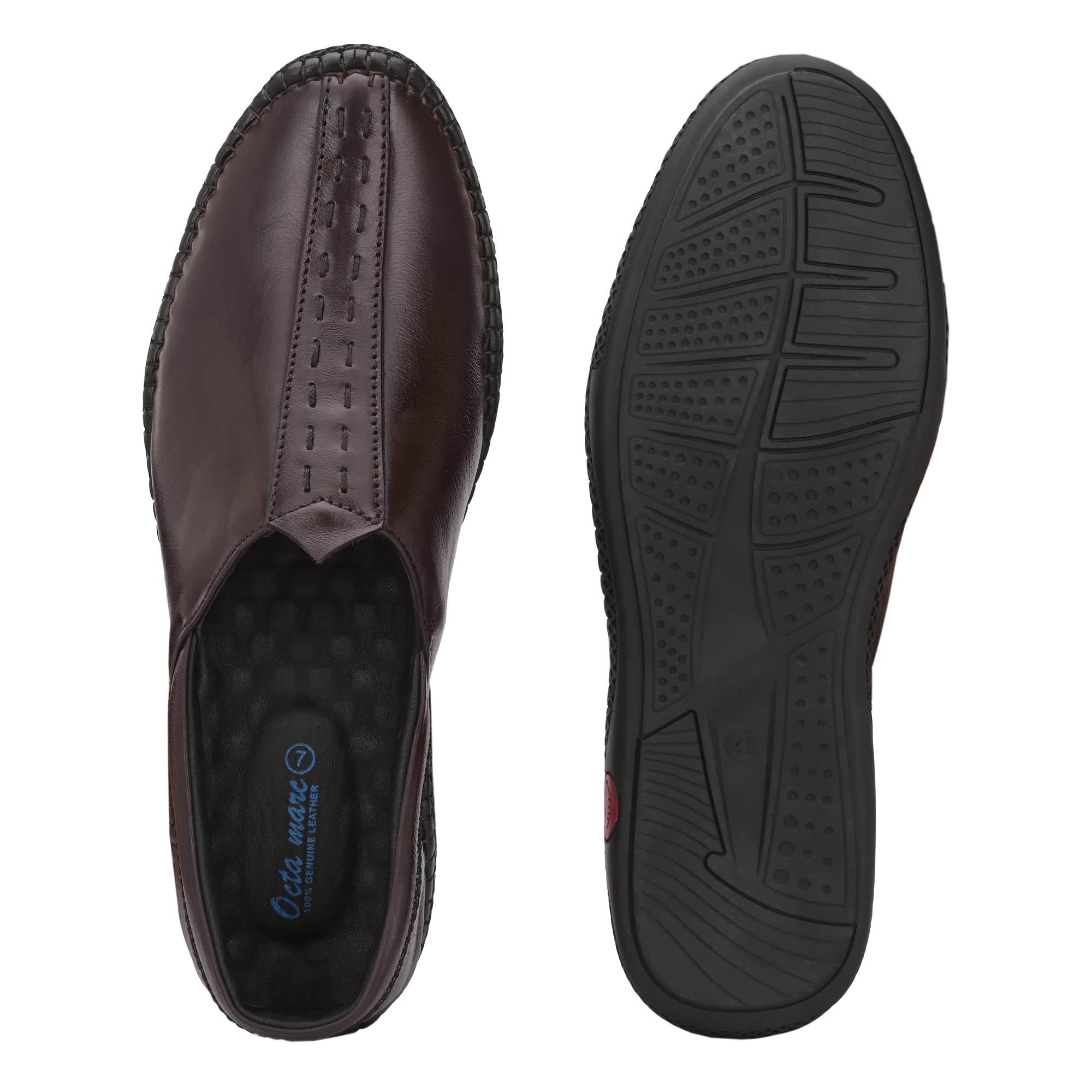 Octa marc Men's Genuine Leather Ethnic Loafer Shoe (Brown, Numeric_8) 4