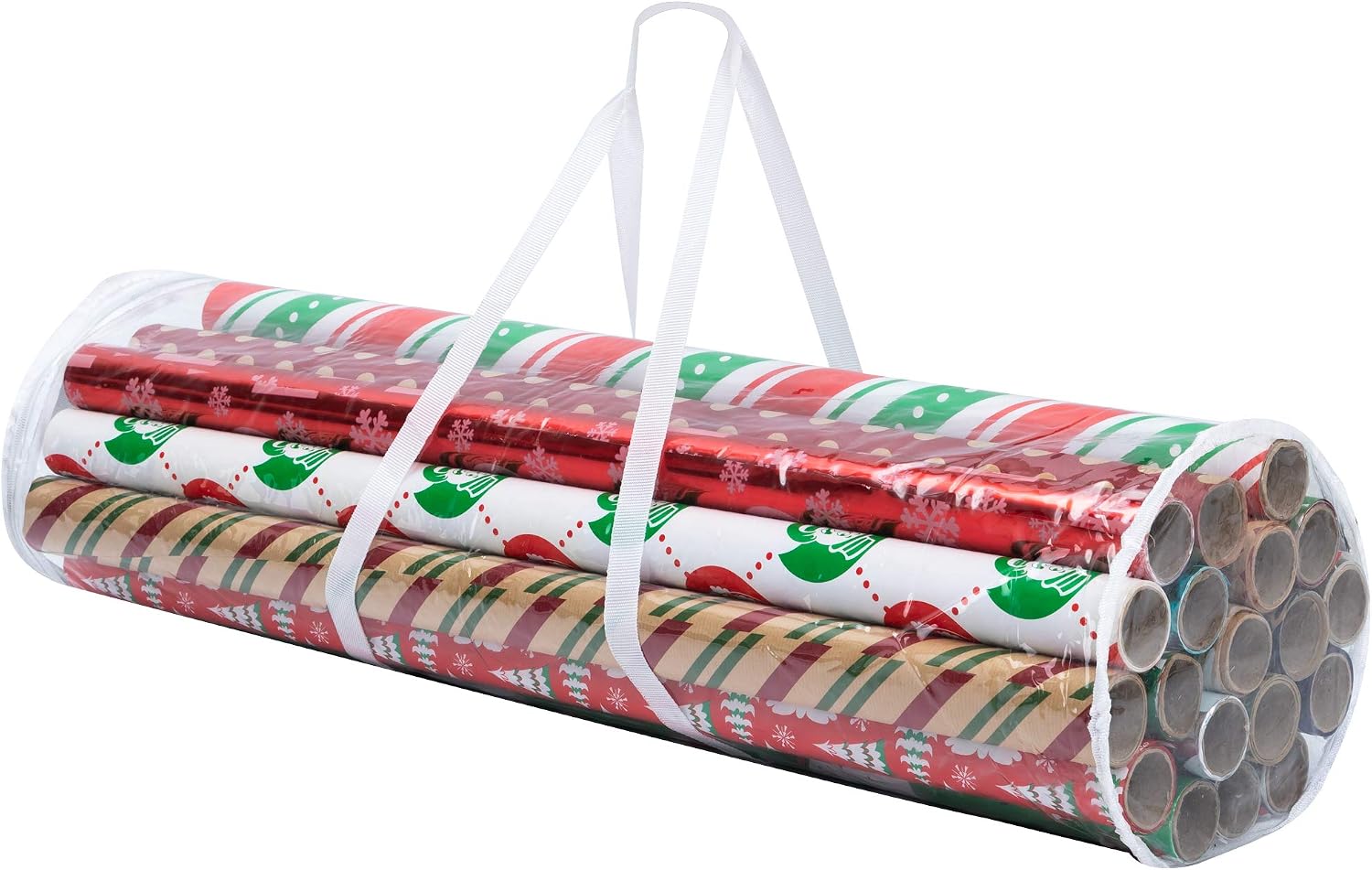 Joiedomi 2 Pack Wrapping Paper Storage, Clear Gift Wrap Organizers Container Bag Wrapping Paper Holder Made from Water Proof PVC and Fabric, Fits Up to 20 Standard Rolls (White)