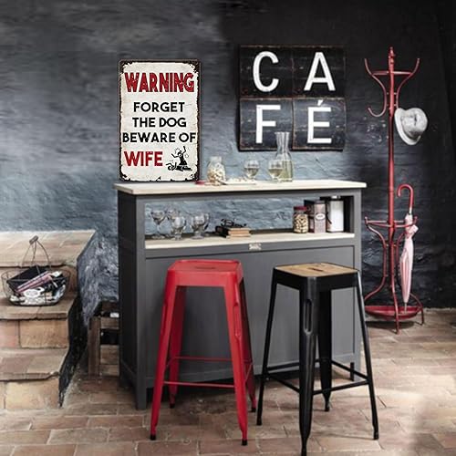 Miniatura 3 de Letreros de cueva de hombre, decoración de garaje para hombres, letreros de hojalata con texto en inglés "Forget the Dog Beware Of Wife", divertidos