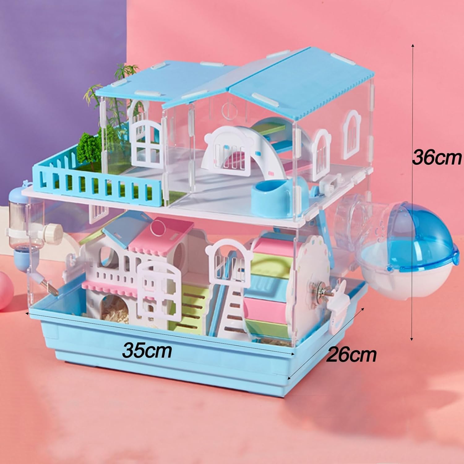 Hamsterkäfige und Lebensräume, Meerschweinchenkäfig für drinnen und draußen, mit Wasserkocher, Futternapf, Zwei Schichten, DREI Schichten optional, Hamsterkäfig, rosa, 2 Schichten b