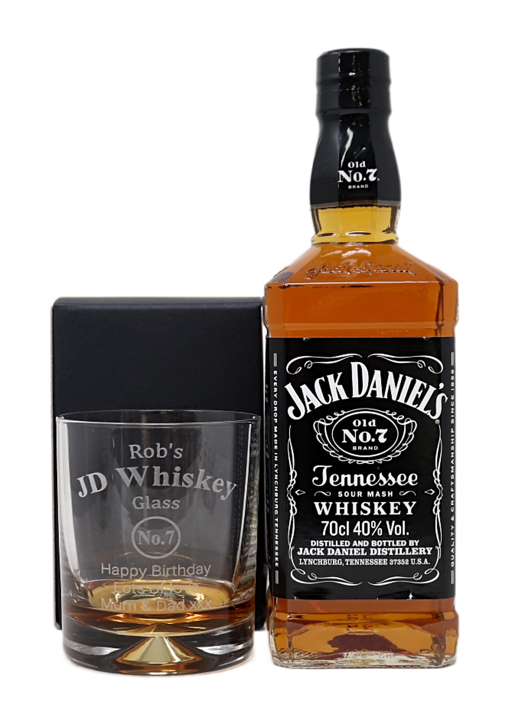 Regalo Personalised Dimple Glass Tumbler & Tennessee Whiskey 70cl - JD Whiskey Design (9oz, No Gift Box)