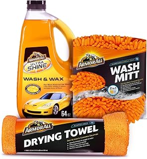 Armor All Car Wash Kit: Ultra Shine Wash & Wax Soap, Noodle Tech Mitt, Microfiber Towel - 3pc Exterior Cleaning Bundle