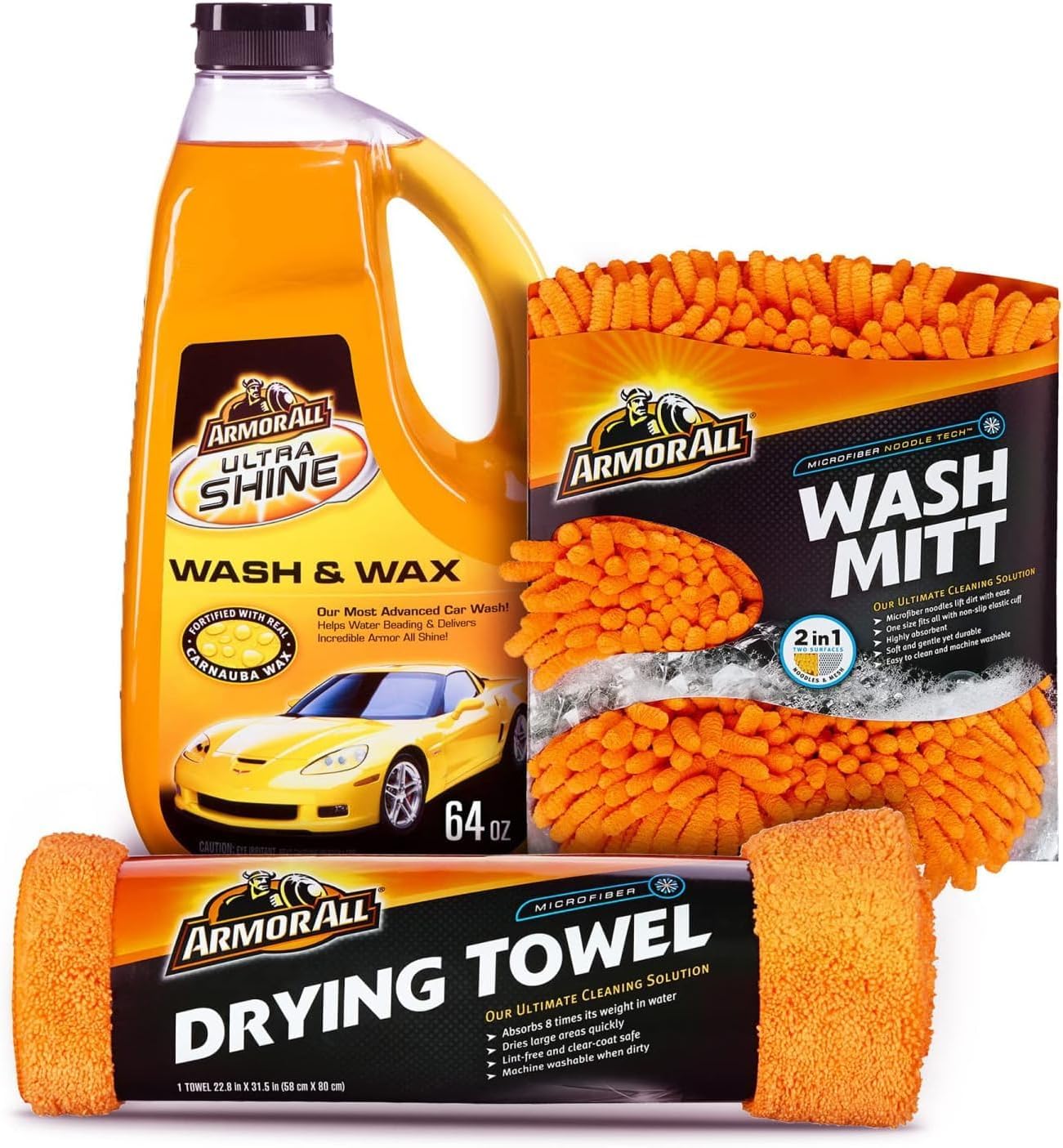 Armor All Car Wash Kit Car Wash Soap, Wash Mitt, Microfiber Towel (Set of 3)