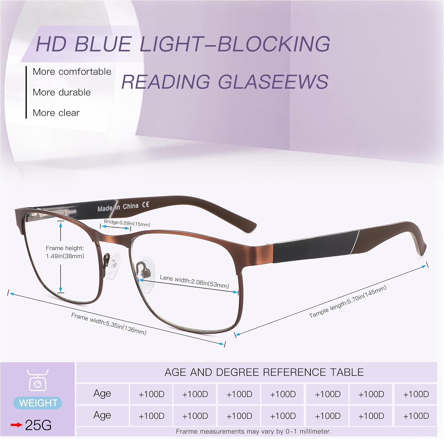 DONGDI Reading Glasses for Women Men,Blue Light Blocking Readers,Comfort Spring Hinges Metal Cheaters Magnification Eyewear +1.50 - Image 3