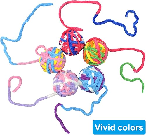 Miniatura 2 de Andiker Paquete de 5 bolas de juguete para gatos con campana y cuerda, bolas de hilo para gatos de interior, juego interactivo (5 piezas)
