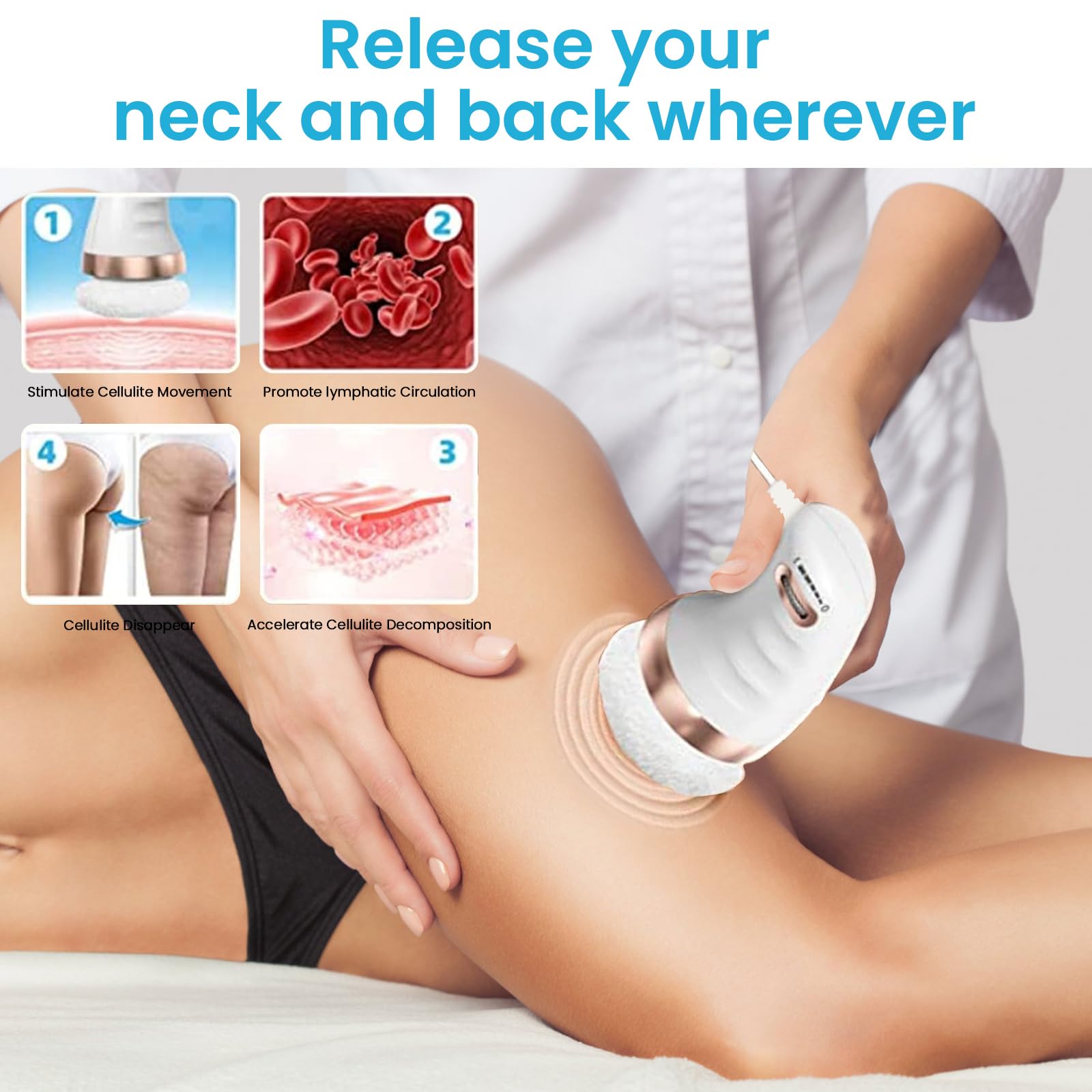 Appareil de Massage électrique anti-cellulite, Appareil Anti Cellulite avec 3 coussinets lavables pour L'abdomen, Fesses, Jambes, Masseur Anti Cellulite pour Soulever, Raffermir et Lisser la Peau