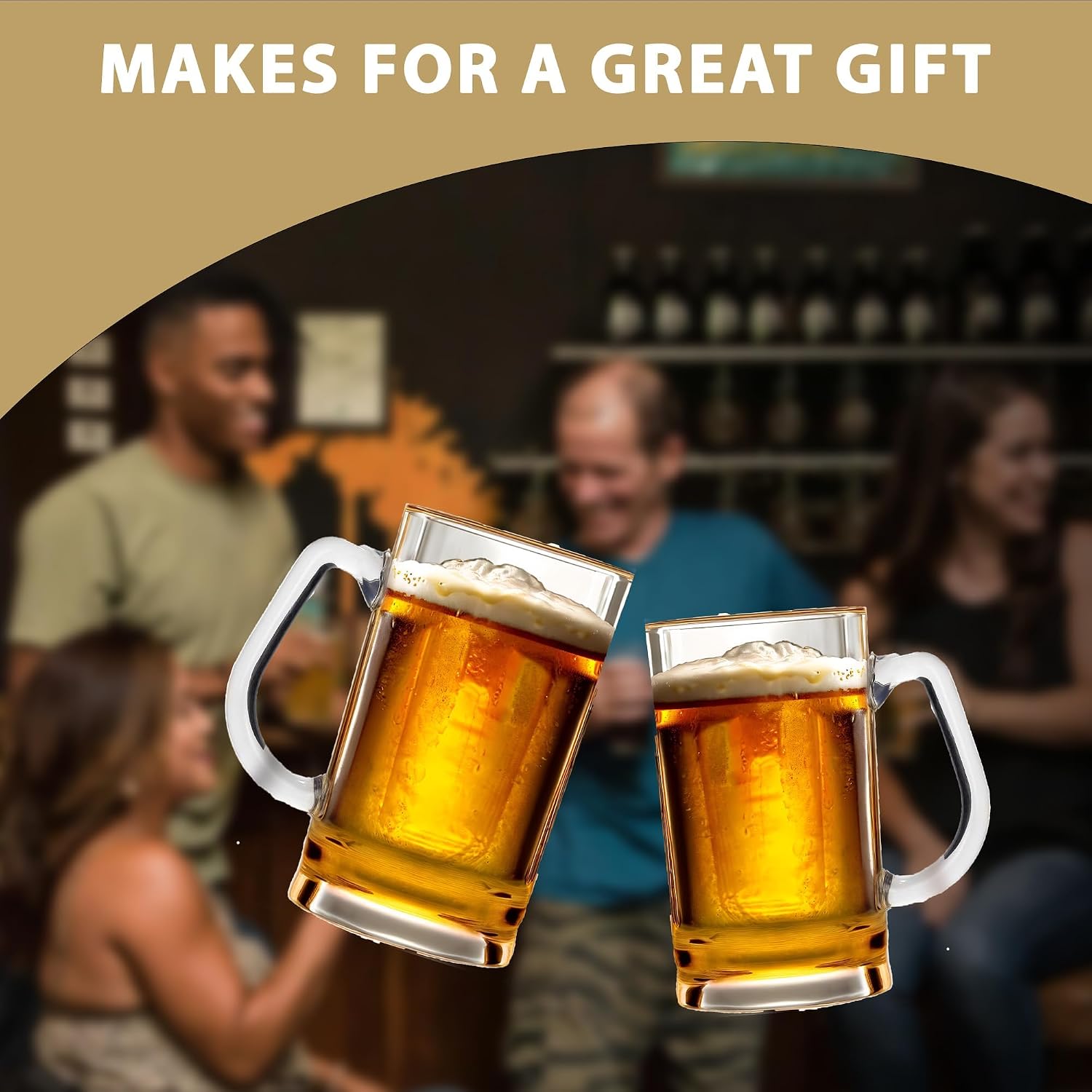 Lily's Home Set of 4 Unbreakable Classic Beer Mug 18.9oz each, Made of Shatterproof Plastic and Ideal for Indoor and Outdoor Use, Reusable