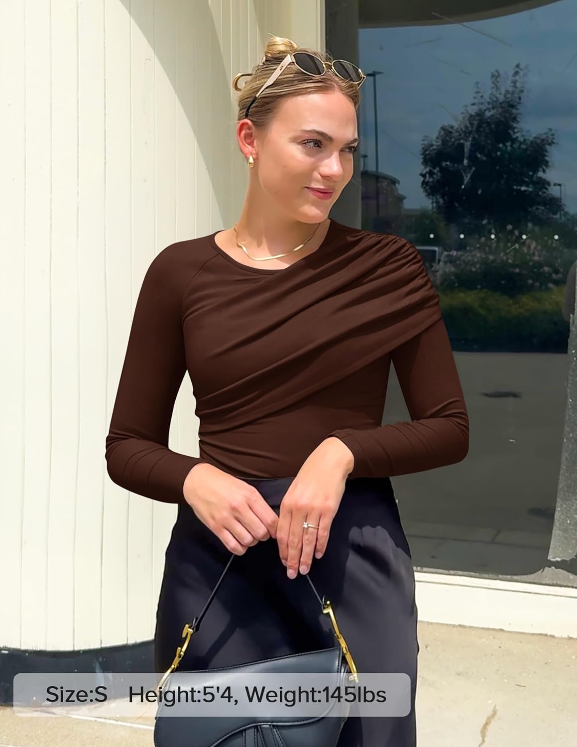 ZESICA Women's Fall Long Sleeve Tops 2026 Casual Crewneck Ruched Shirts Slim Fit Going Out Y2K Blouses - Image 6