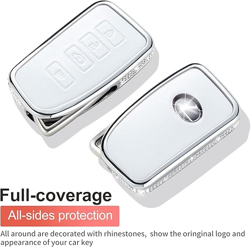 Miniatura 3 de SHANGHONG Funda compatible con Lexus para llavero con llavero de cuero de cristal de protección de 360 grados funda para llave inteligente RX ES GS