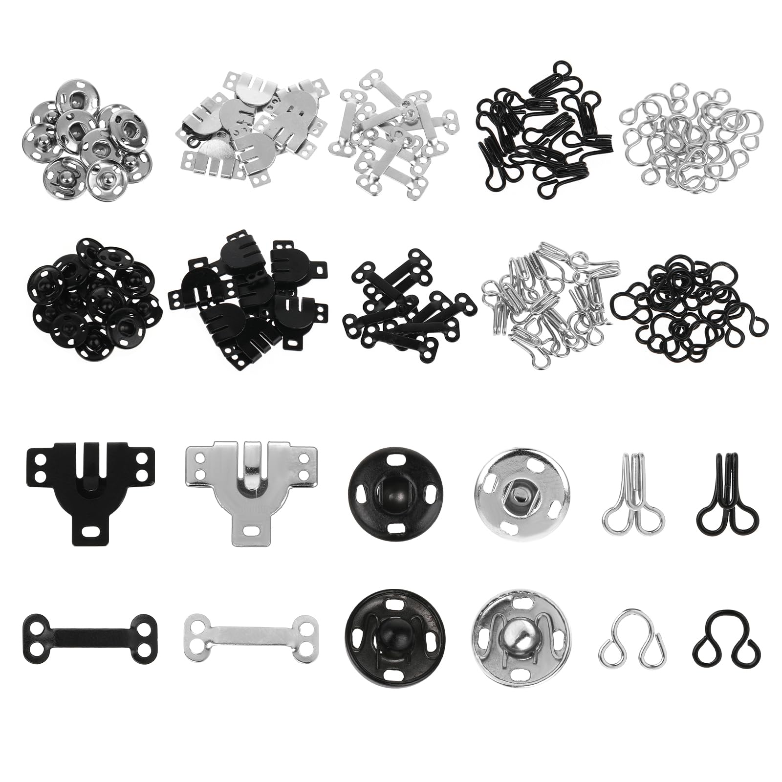 LUTER 200 Pezzi Ganci E Fermagli Per Cucire, Kit Da 100 Paia, 3 Stili (ganci Reggiseno, Automatici, Ganci E Occhielli), In Ottone, Nero E Argento, Con Scatola Portaoggetti