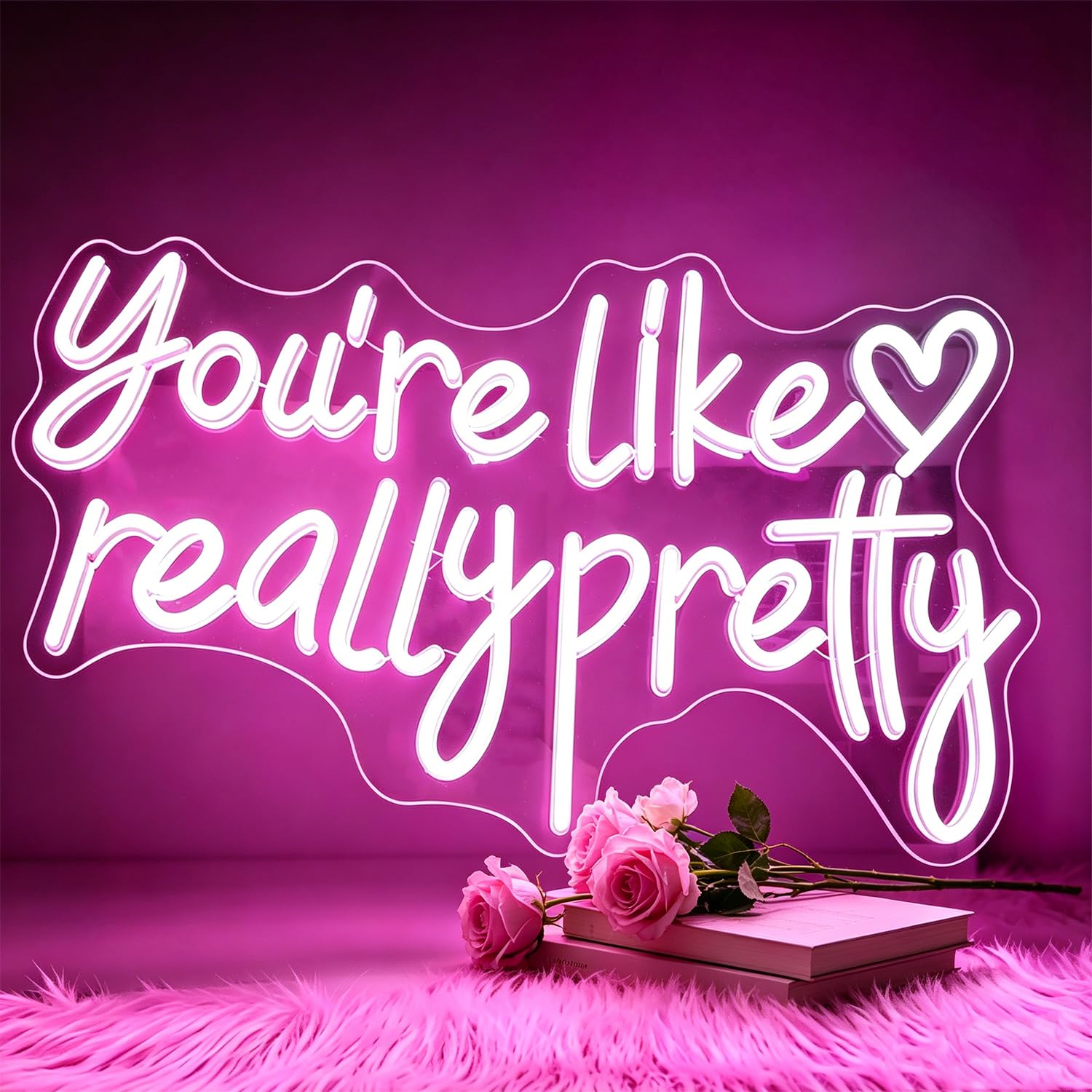 You’re Like Really Pretty Neon Sign Pink Room Decor LED Neon Signs Wall Decor For Bedroom Bachelorette Party Teen Girls Room With Dimmable Switch USB Power(17.5 * 11.2inches)