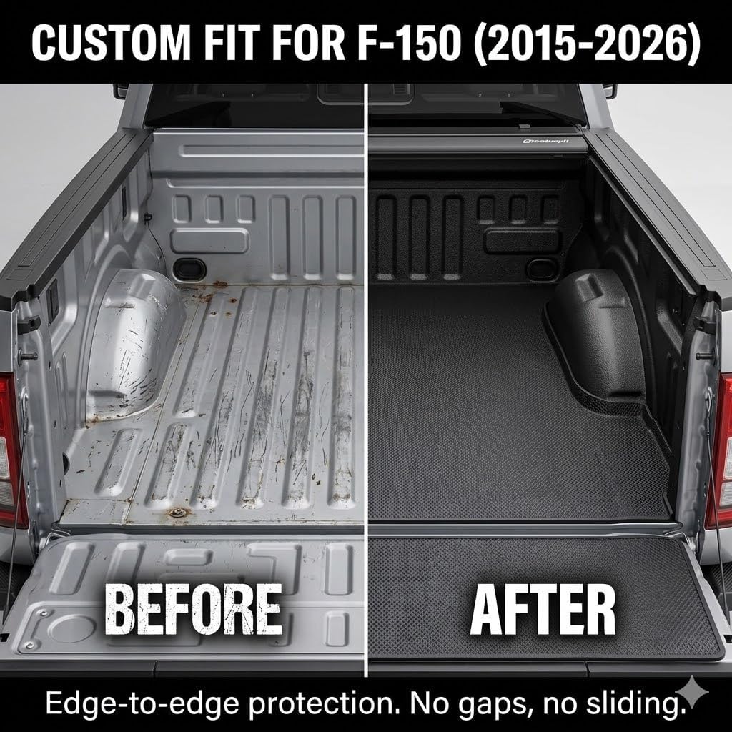 Heavy Duty Bed Mat for 2021-2025 Ford F-150 Raptor,Premium Non-Slip Truck Bed Liner,Wear-Resistant Loop Material Cargo Mat,Custom Fit Tailgate Protection,Black