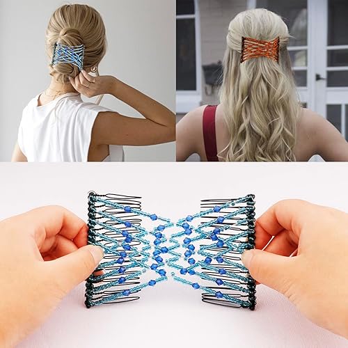 Miniatura 4 de 4 pinzas elásticas mágicas para el cabello, pinzas elásticas para el cabello, doble peine para mujeres y niñas, peinado vintage, accesorios