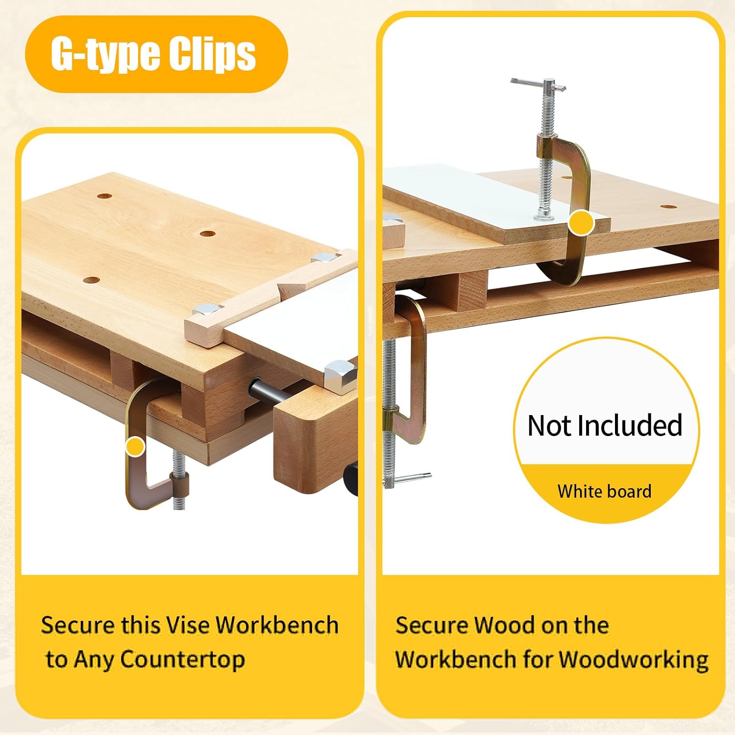 Wood Bench Woodworking,Hard Wood Workbench Desktop with G-Type Fixing Clipsand 4 Limit Blocks,Wood Working Portable Smart Vice with Superior Clamping, 20.8 * 11.0 * 2.7in