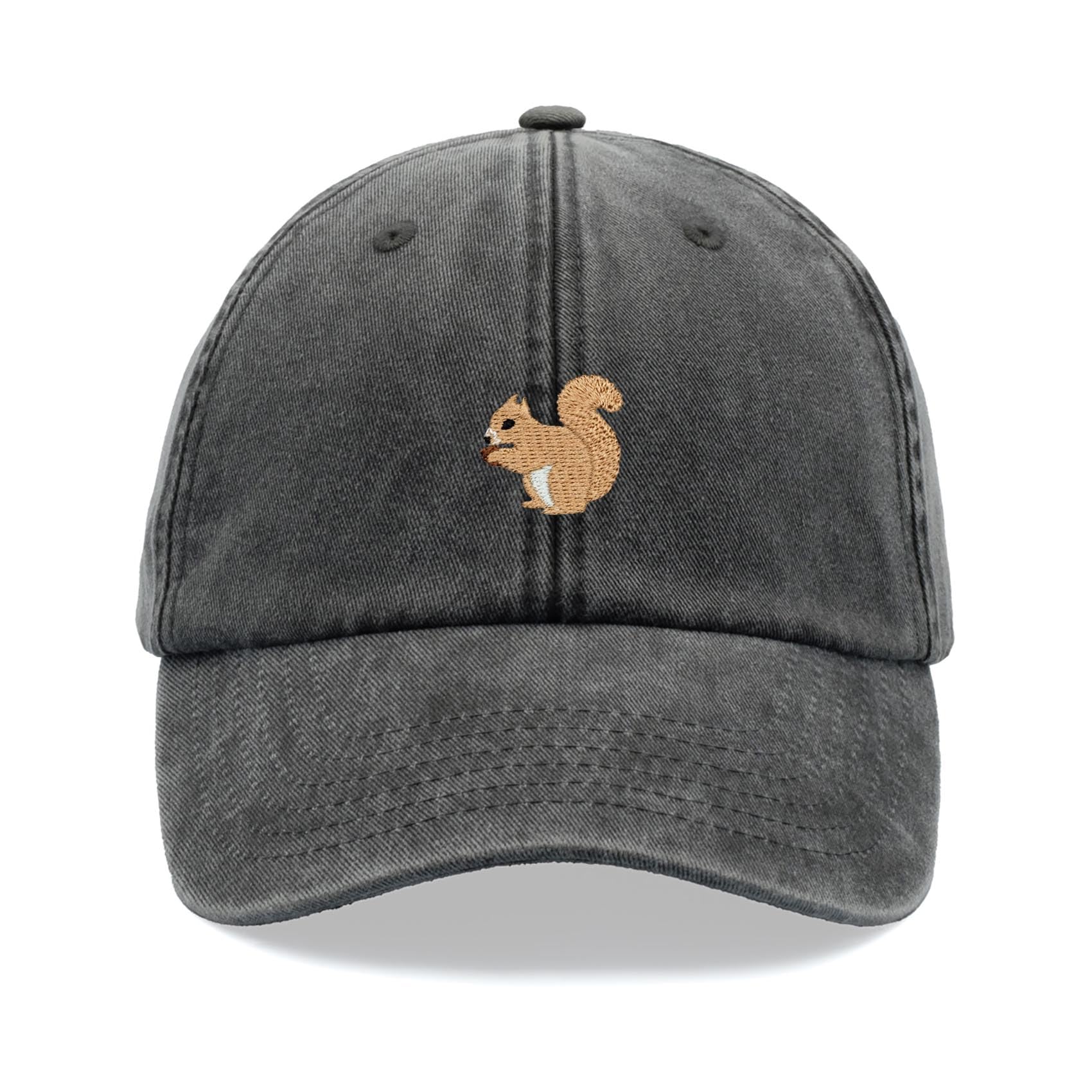 Squirrel Baseball Cap Vintage Washed Unisex Dad Hat Adjustable Black