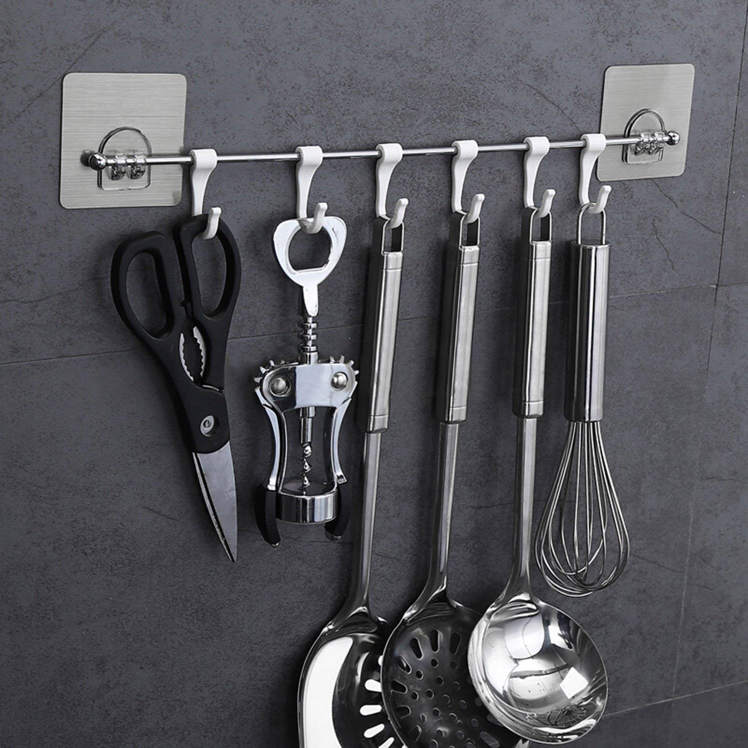 iSTAR Plastic Magic Sticker Series Self Adhesive Bathroom Towel Hook Hanger/Hook Rail/Utensil Rack Kitchen Hanger Hooks For Cup (6 Hooks), Silver (B0C2KKQDD8) Amazon Price History, Amazon Price Tracker