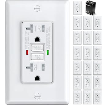 ELECTECK 20 Pack GFCI Outlets 20 Amp, Tamper Resistant TR, Self-Test GFI Receptacles with LED Indicator, Ground Fault Circuit Interrupter, Decor Wallplate Included, UL Listed, White | Tamper Resistant, 20A GFI Receptacles with LED Indicator, Ground Fault Circuit Interrupter, Decor Wallplate Included