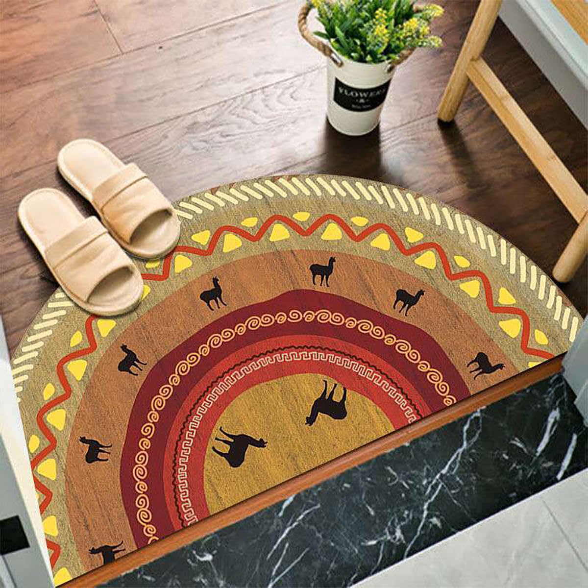 Half Round Door Mat, Boho Non-Slip Half Circle Bathroom Floor Rug, Colorful Front Door Mat Entrance Durable Washable Mat For Living Room Bedroom Indoor Outdoor Entry, 17.7"x35.4" (Orange)