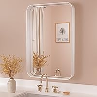 Vista 115 de TETOTE Espejo de marco negro de 16 x 24 pulgadas, espejo de tocador de baño para pared, moderno espejo rectangular de esquina redonda con marco