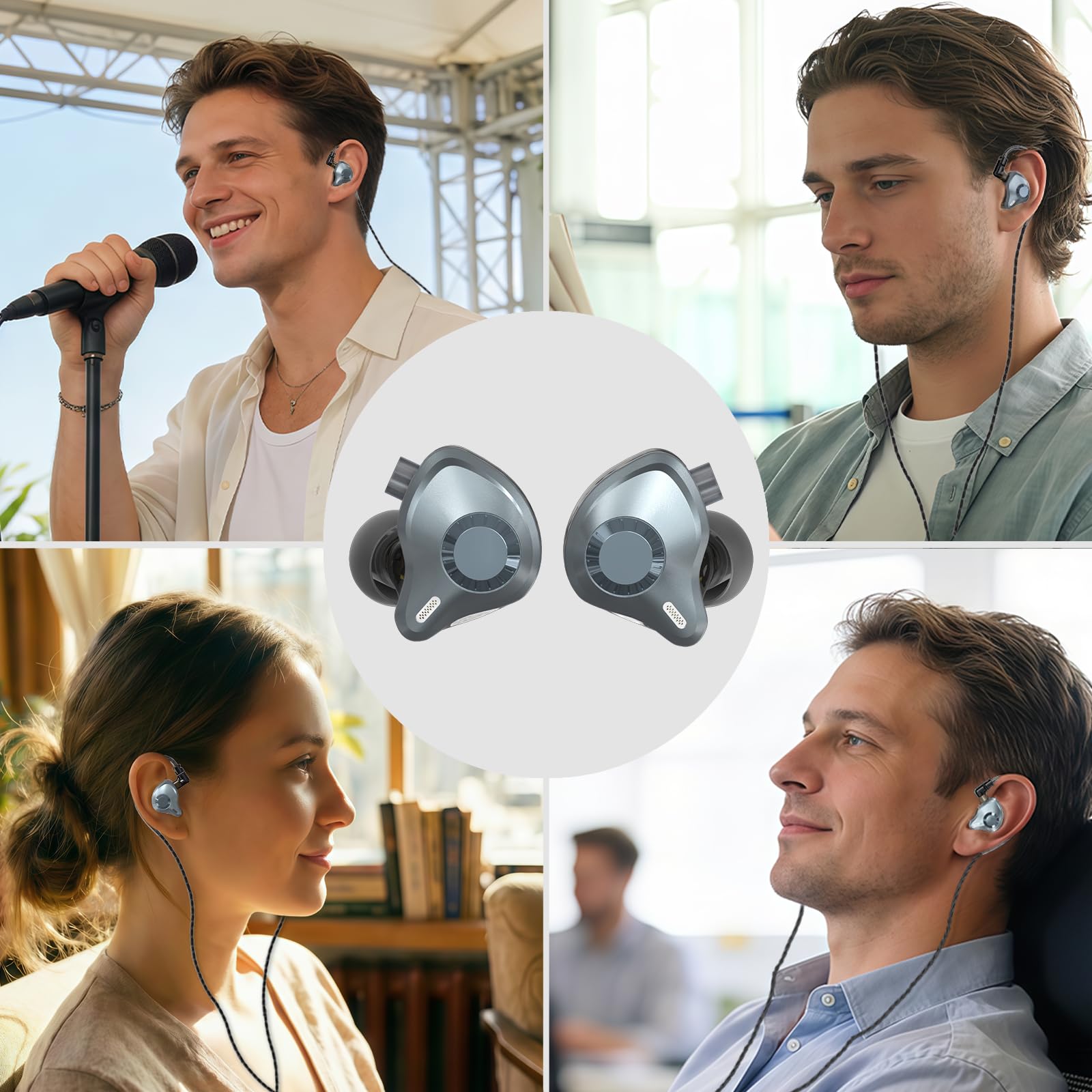 Cuffie intrauricolari per monitor, HiFi IEM, auricolari da gioco cablati confortevoli, isolamento acustico profondo dei bassi, cavo staccabile a 2 pin per musicisti cantanti e batteristi