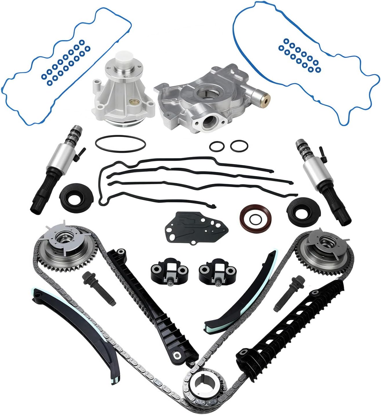 5.4 Timing Chain Kit Cam Phaser Set Fit for Ford F150 F250 F350 Expedition for Lincoln Navigator Mark LT 5.4 3V Triton V8 Engine | Complete Repair Kit with VVT Solenoids & Gears | 3L3Z6M280EA