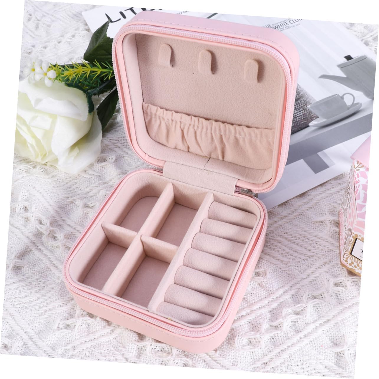 MRKU 1 pz Scatola da Viaggio con Cerniera Solido Cerniera Organizzatore di stoccaggio in Pelle a Strato Singolo Custodia di stoccaggio in PU Custodia per Accessori Scatola per Gioielli