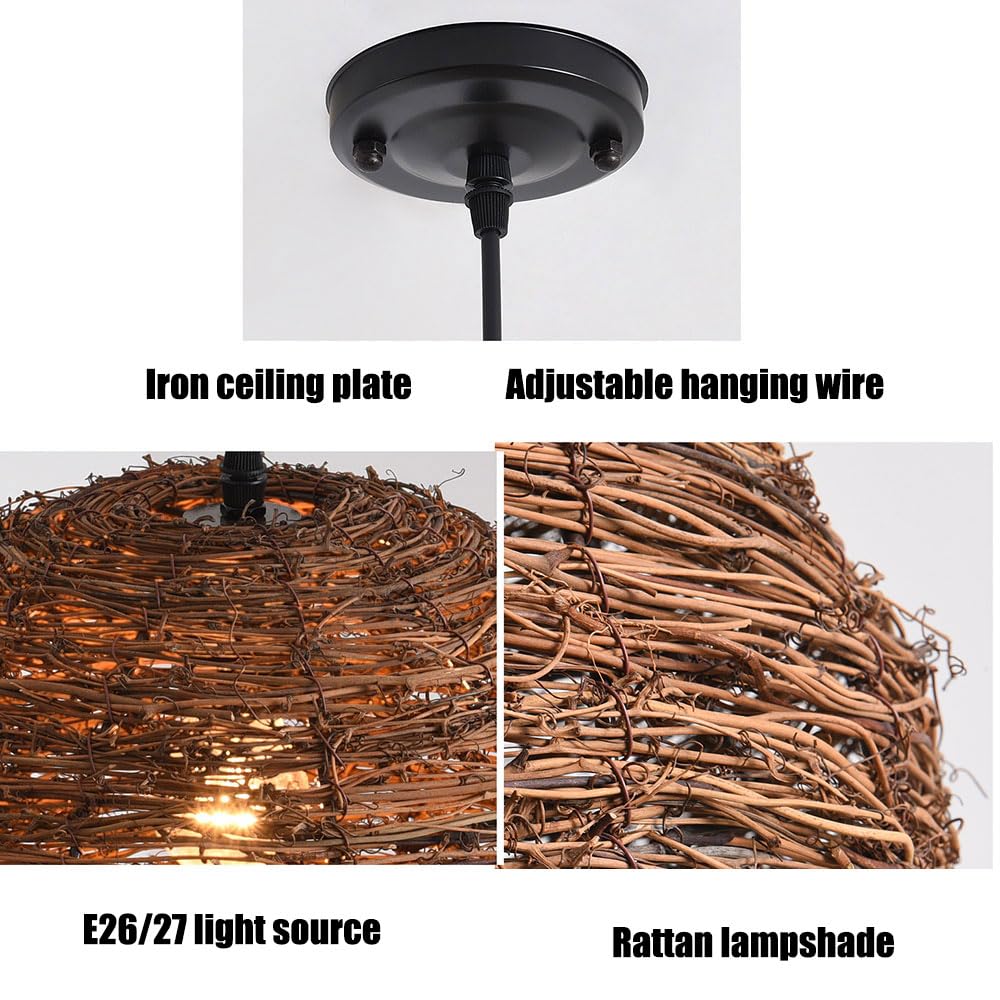 Lampadario A Nido D'uccello Intrecciato Vintage, Paralume In Vimini Marrone Con Cavo Regolabile, Lampada Creativa A Forma Di Cestino, Luci Da Soffitto Per Soggiorno, Camera Da Letto