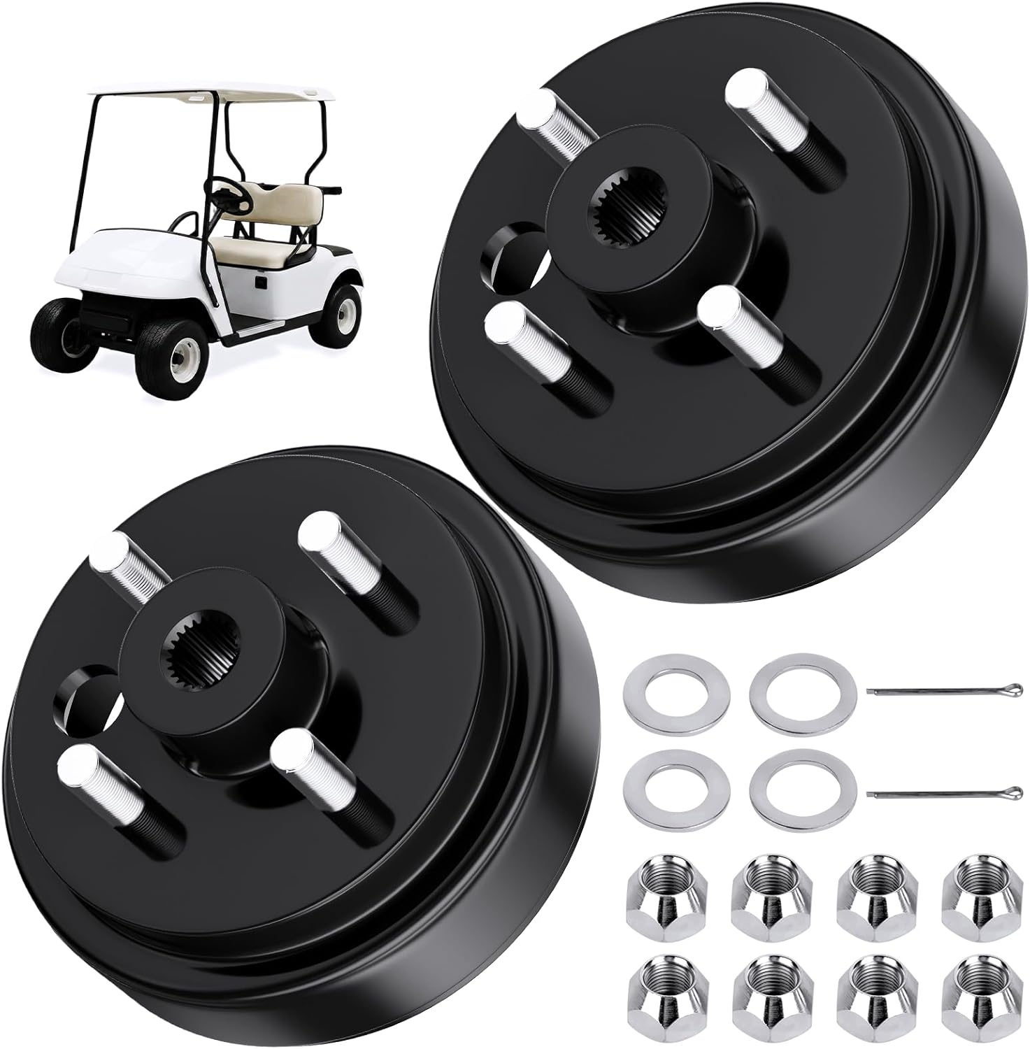 Golf Cart Brake Drum Hub Assembly for EZGO TXT 1982-UP Electric and 2-Cycle 1982-1993 Gas Models, 0.75 Inch 24-Tooth Splines Center Hole, Upgraded Heavy Duty, Replace OEM# 19186G1P, 17082-G2, 17298-G1
