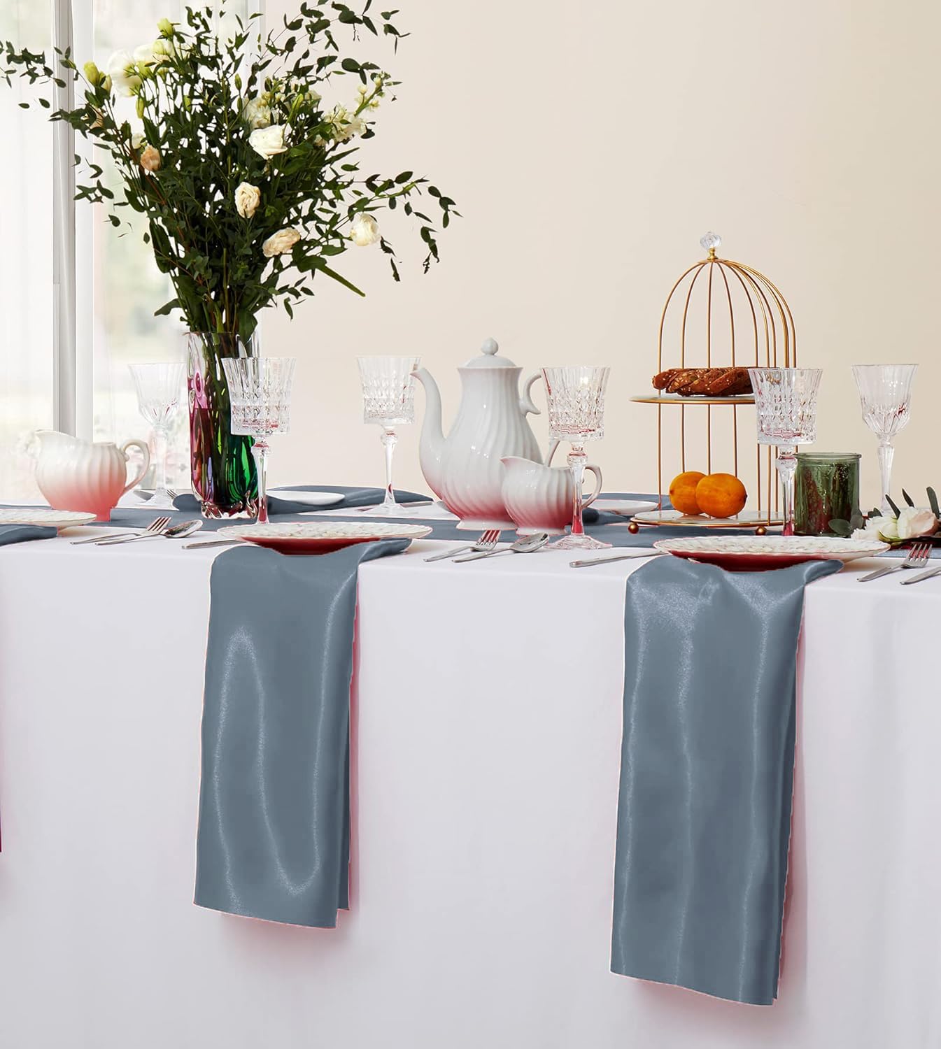 Lote de 100 servilletas cuadradas de tela de satén para decoración de banquetes de boda, 30,5 x 30,5 cm, color blanco