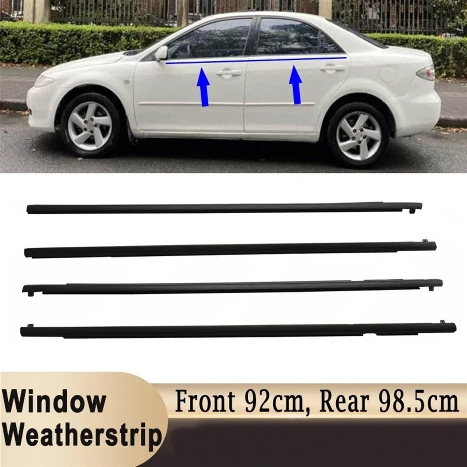 Burletes de Goma para Ventanas, Cintas de Sellado para Mazda 6 2004-2012, Tiras de Sellado de Vidrio para Ventanas de Puertas Laterales, Goma Negra, 4 Piezas, Sello para Puerta de automóvil