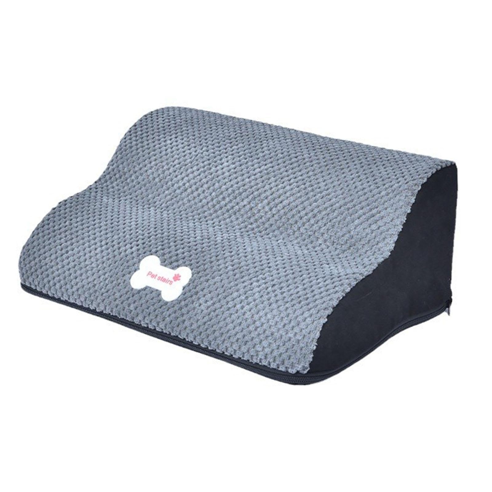 Escalera para Perros Pequeños con Cuatro Peldaños de Espuma Rampa Suave con Funda Lavable y Base Estable Resistente a Rayones Adecuada para Cachorros, Gris 15cm Alto