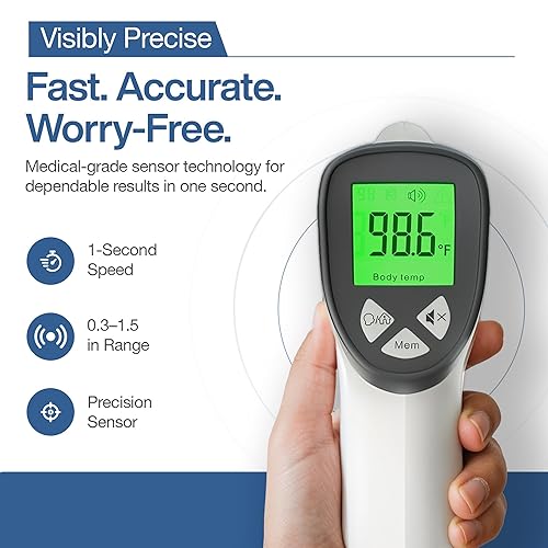 Miniatura 3 de Termómetro infrarrojo  Sin contacto  3 en 1 para niños y adultos  1s de lectura instantánea  Pistola de temperatura IR  Respuesta de color