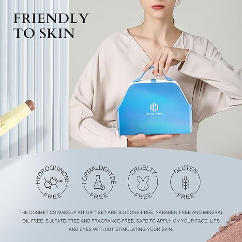 Miniatura 7 de Color Nymph Kit de maquillaje todo en uno para mujer, juego de maquillaje para mujer, kit completo con hermosa bolsa de maquillaje azul, incluye
