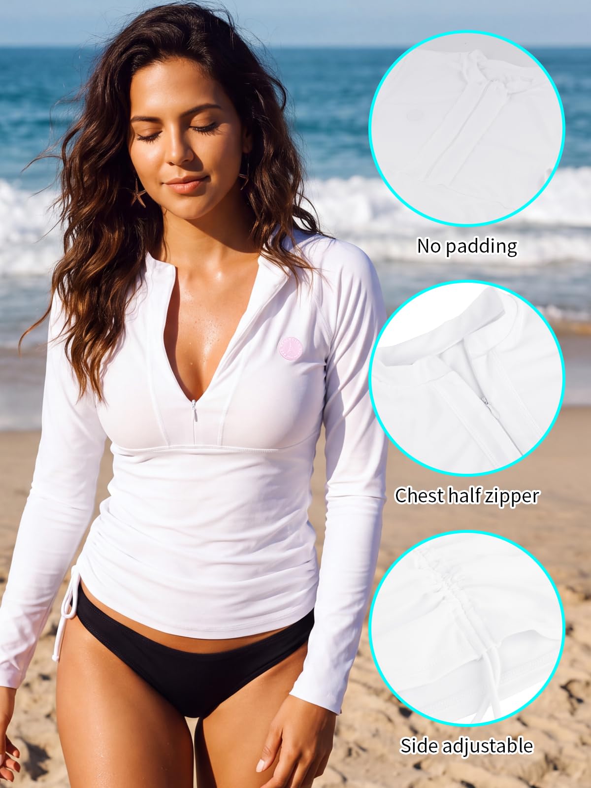 RELLECIGA - Costume da bagno da donna con protezione UV e maniche lunghe - Bianco - S