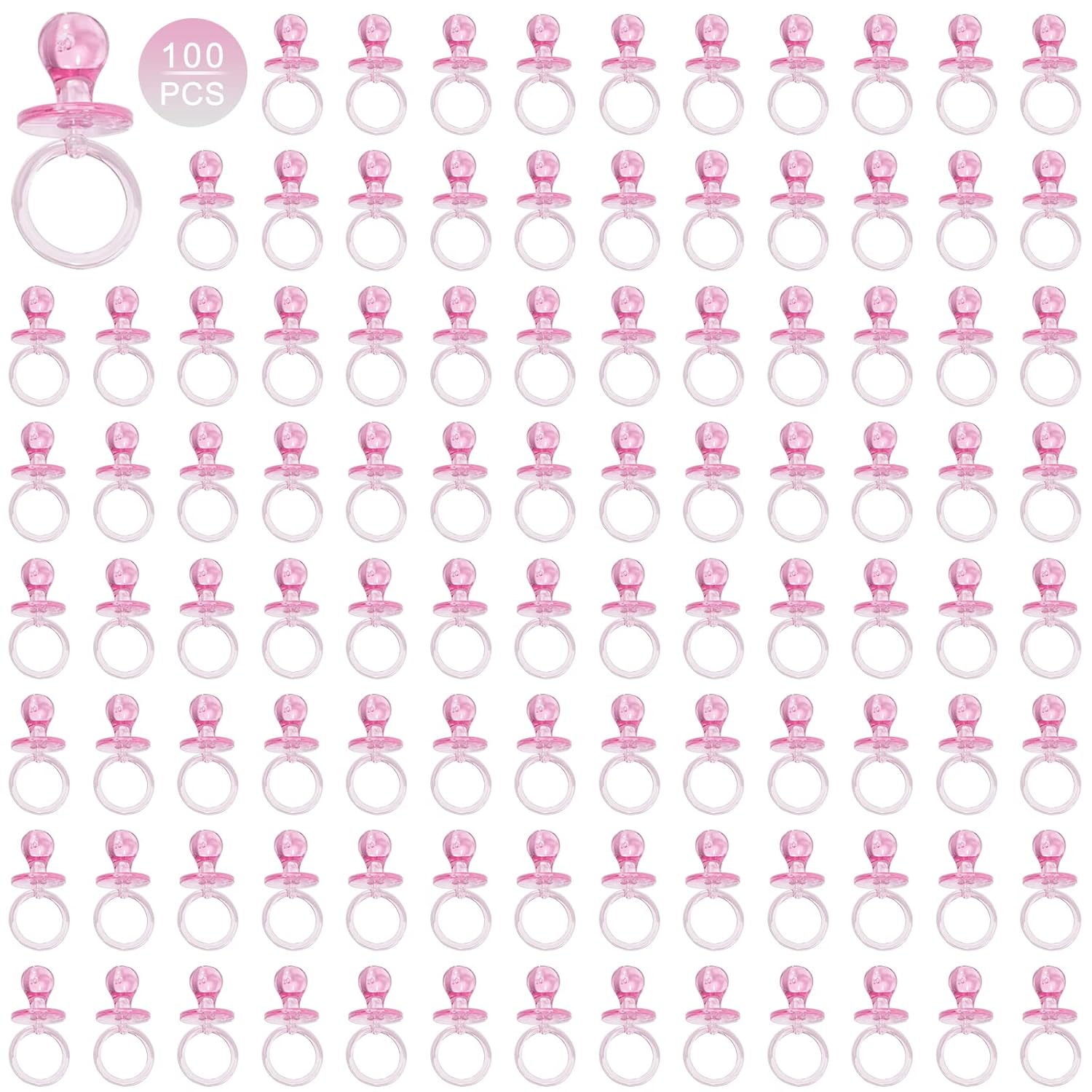 100 Pieces 2.75 Inch Plastic Pacifier for Baby Shower, Baby Shower Pacifier for Gender Reveal Party Decoration DIY Birthday Party Gift (Pink)