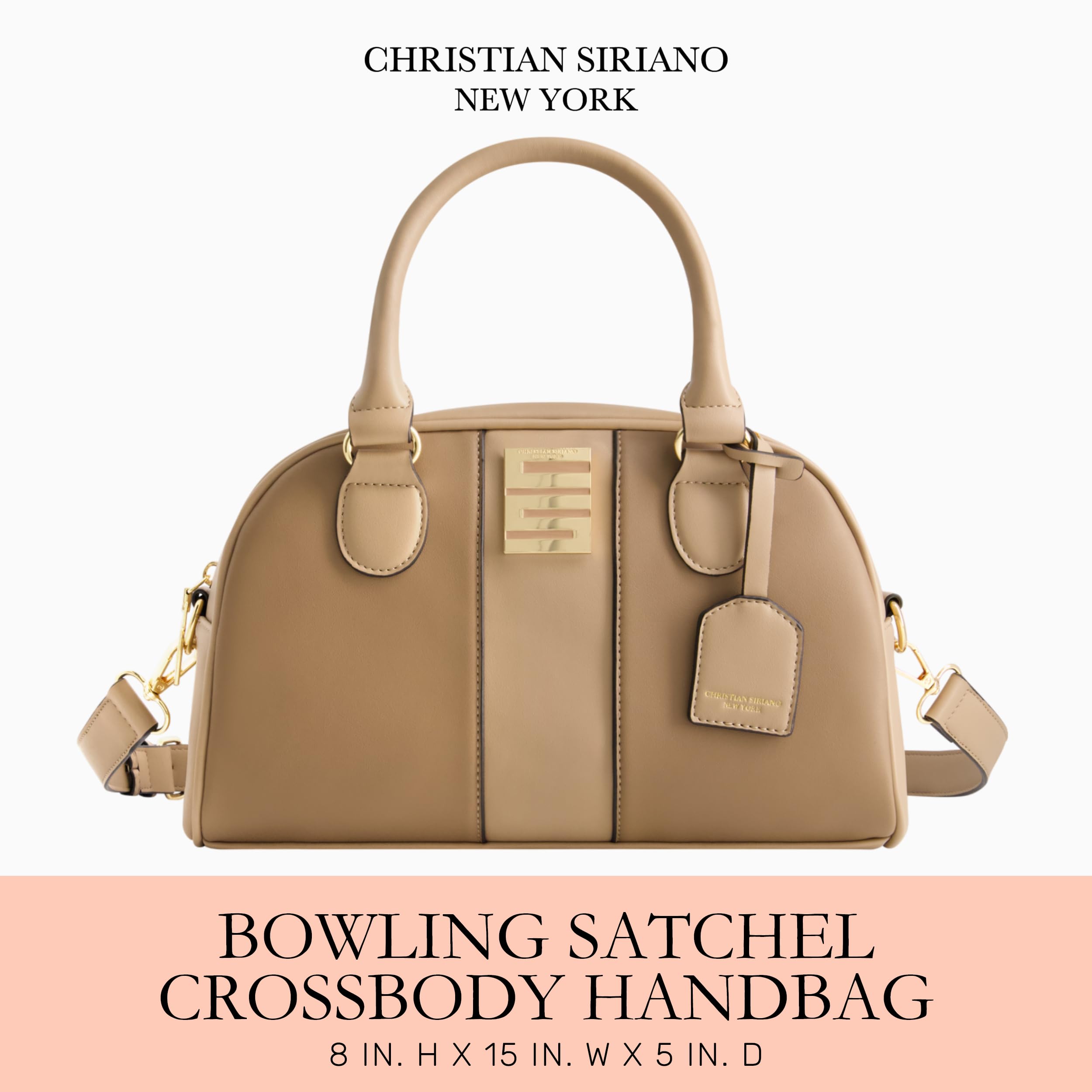 Christian Siriano New York Women's Satchel Bag Purse, Milano Bowling Crossbody Handbag with Adjustable Shoulder Strap, Taupe