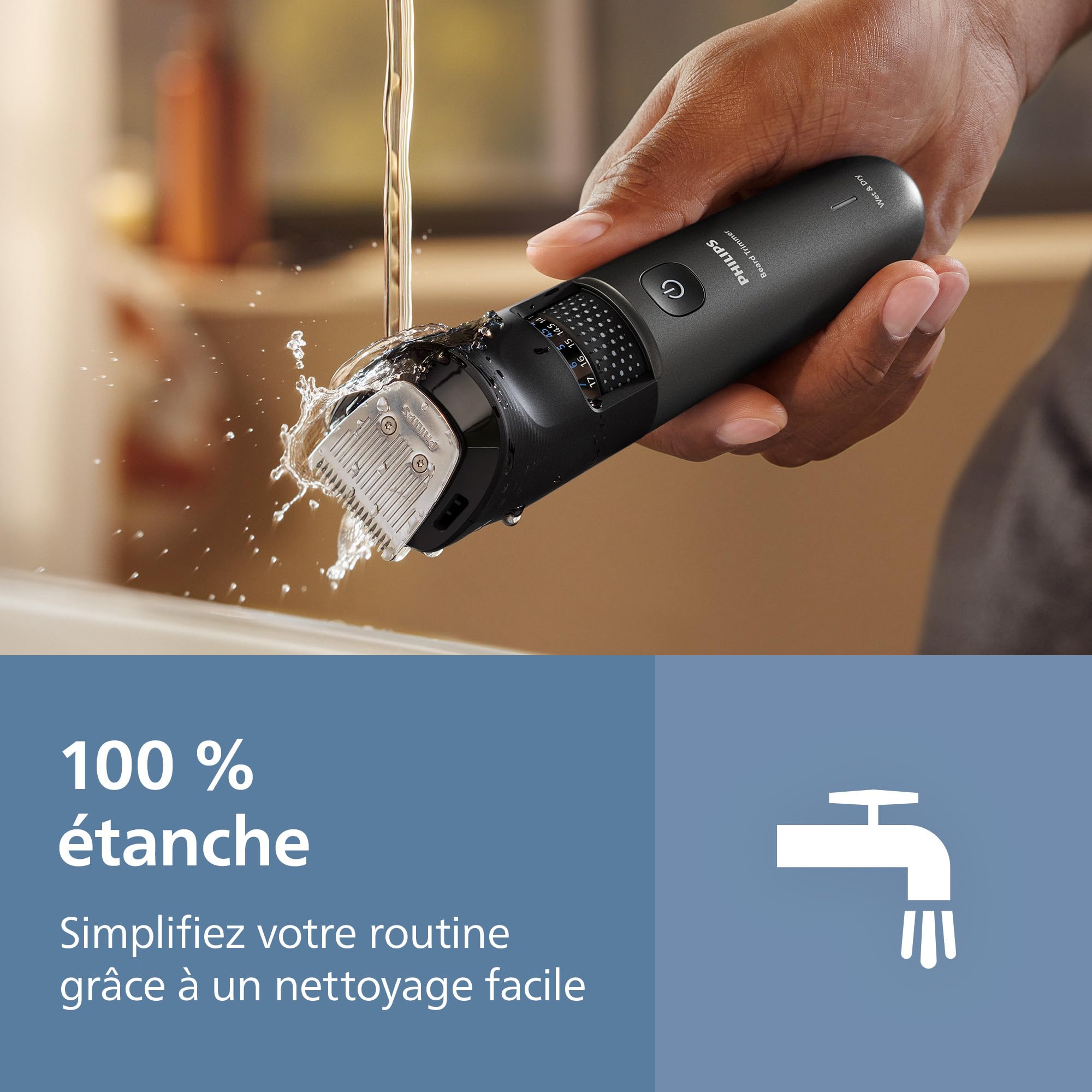 Philips Tondeuse à barbe série 7000 – Lames en métal auto-affûtées, 40 réglages réglables, technologie BeardSense, Collecte des poils, 100% étanche, Socle de recharge, Pochette souple, BT7660/15