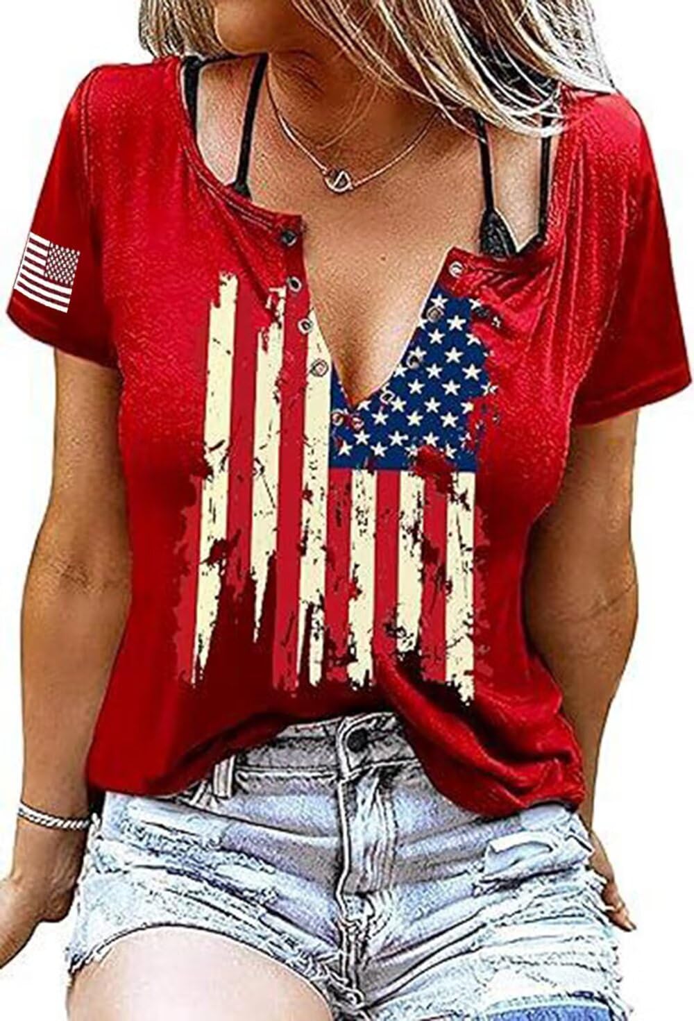 Camiseta patriótica de la bandera estadounidense para mujer, 4 de julio, camiseta holgada de manga corta, camisetas casuales con gráficos de la bandera de Estados Unidos
