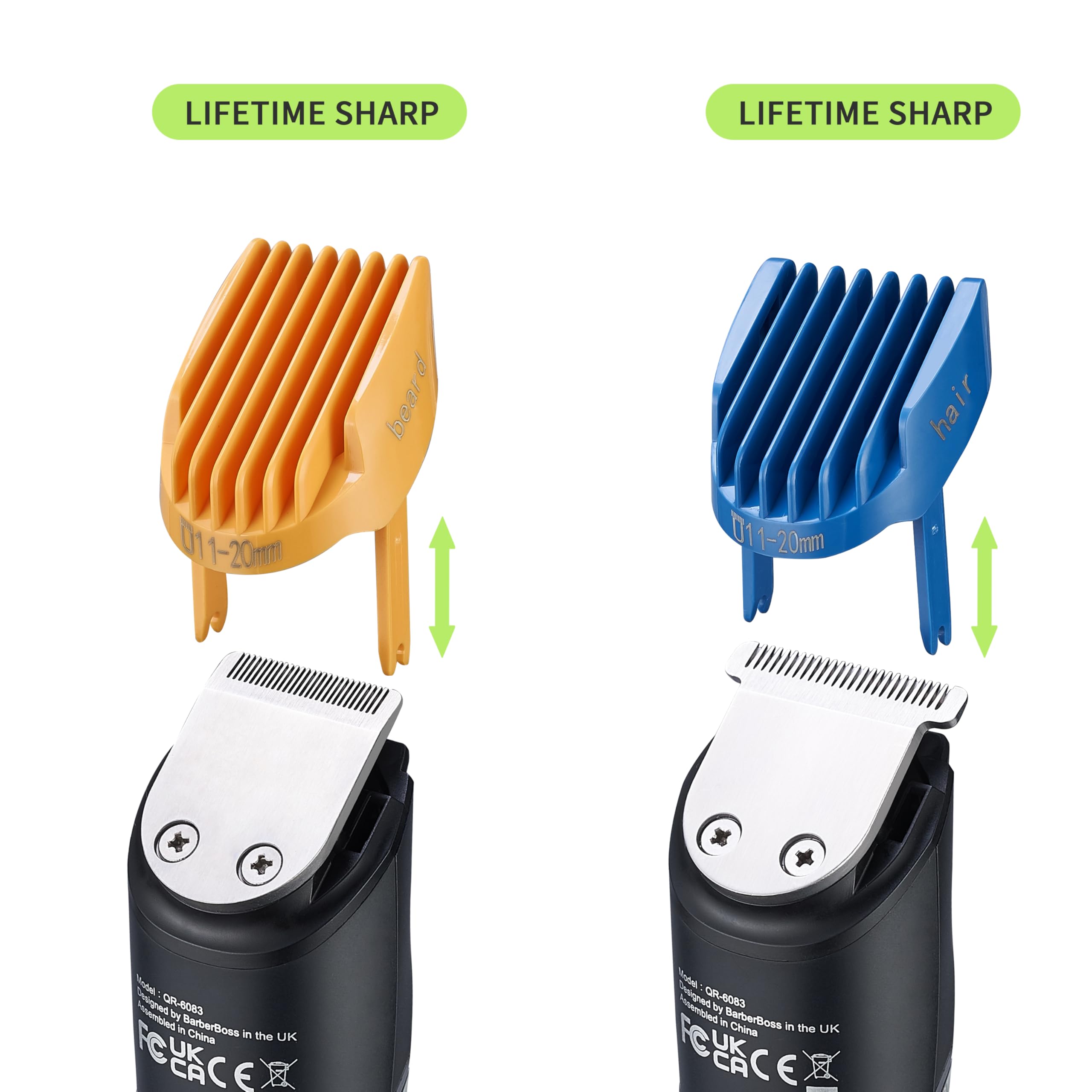 BarberBoss Cortapelos para hombre, kit de cuidado de barba, recortador de vello de orejas y nariz, dial de precisión, cuchilla de cerámica, 4 peines guía, resistente al agua, pantalla LED