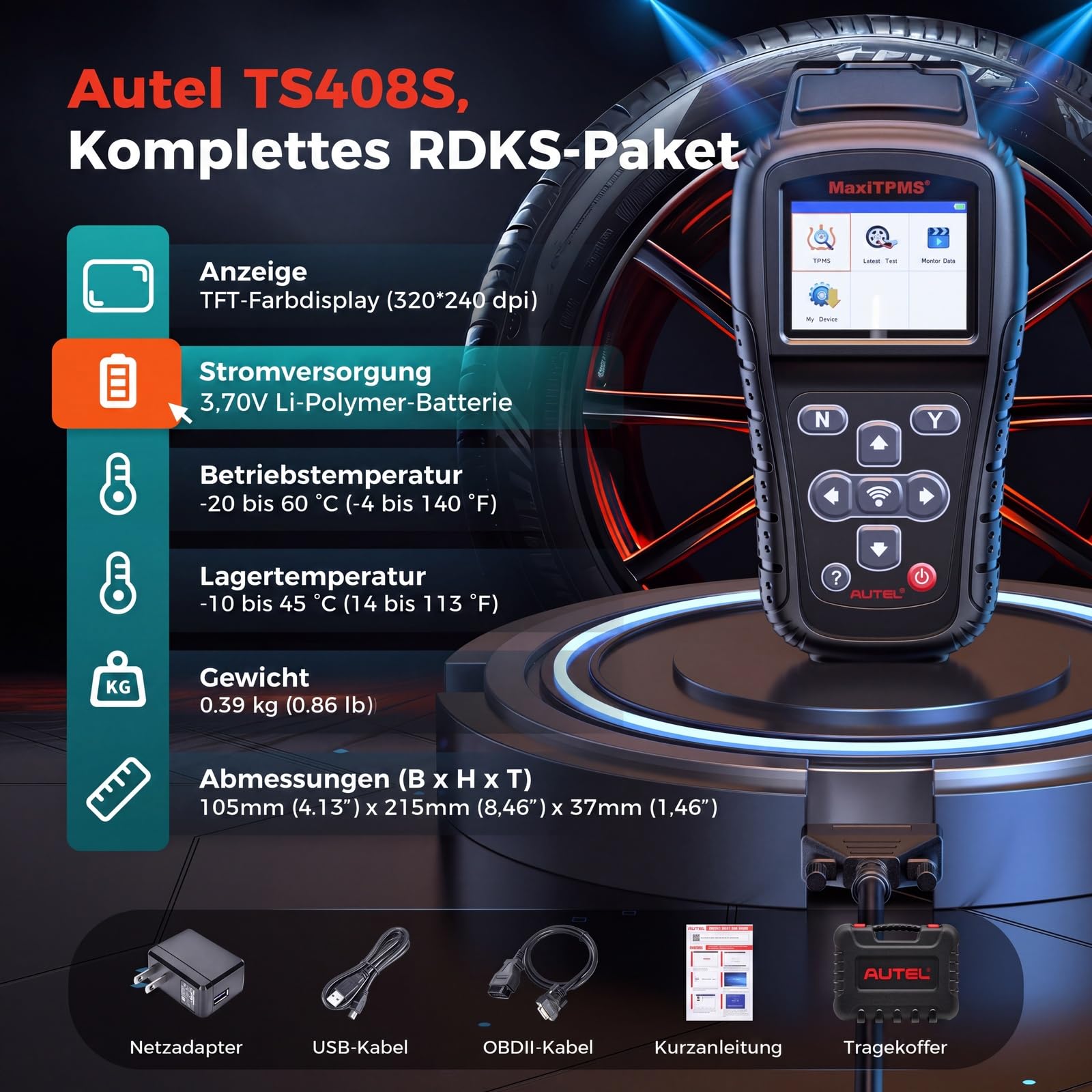 Autel MaxiTPMS TS408S – 2026 TPMS Anlernwerkzeug, OBD2 Scanner – OEM-Sensor (3 * 5+433MHz) Aktivierung/Anlernen/Reset/DTC löschen – Ersatz für TS501 PRO/TS508WIFI/TS601